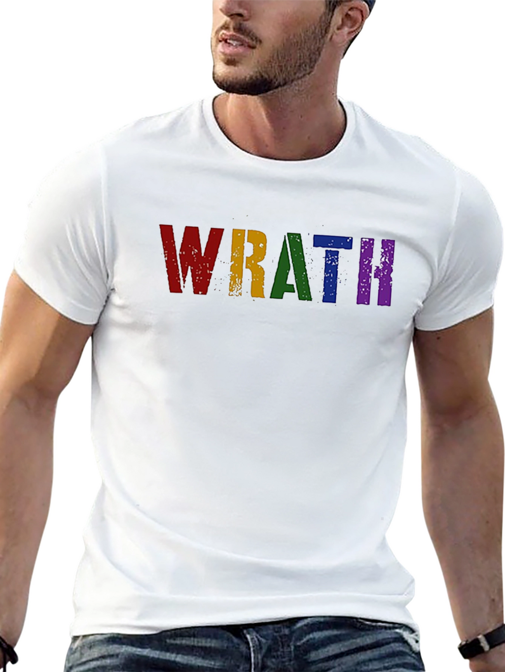 Wrath Rainbow Text Graphic Black T-Shirt
