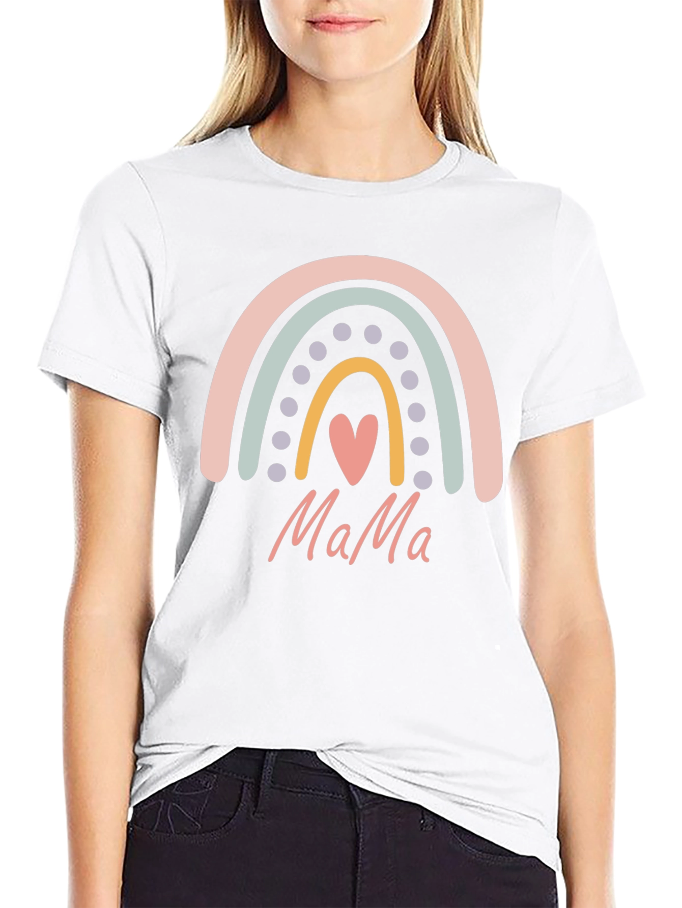 Mama Rainbow Heart Graphic T-Shirt - Black