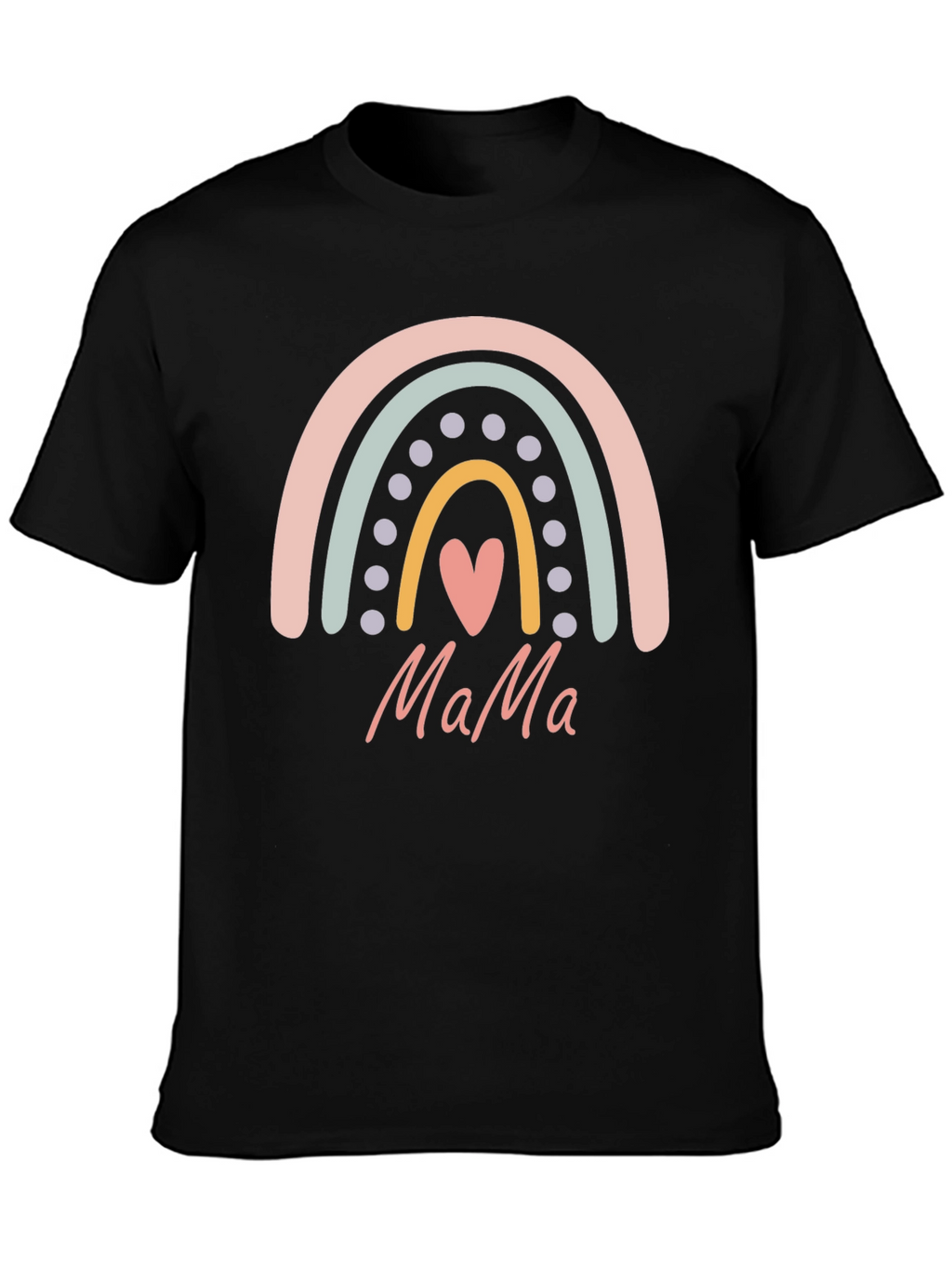 Mama Rainbow Heart Graphic T-Shirt - Black