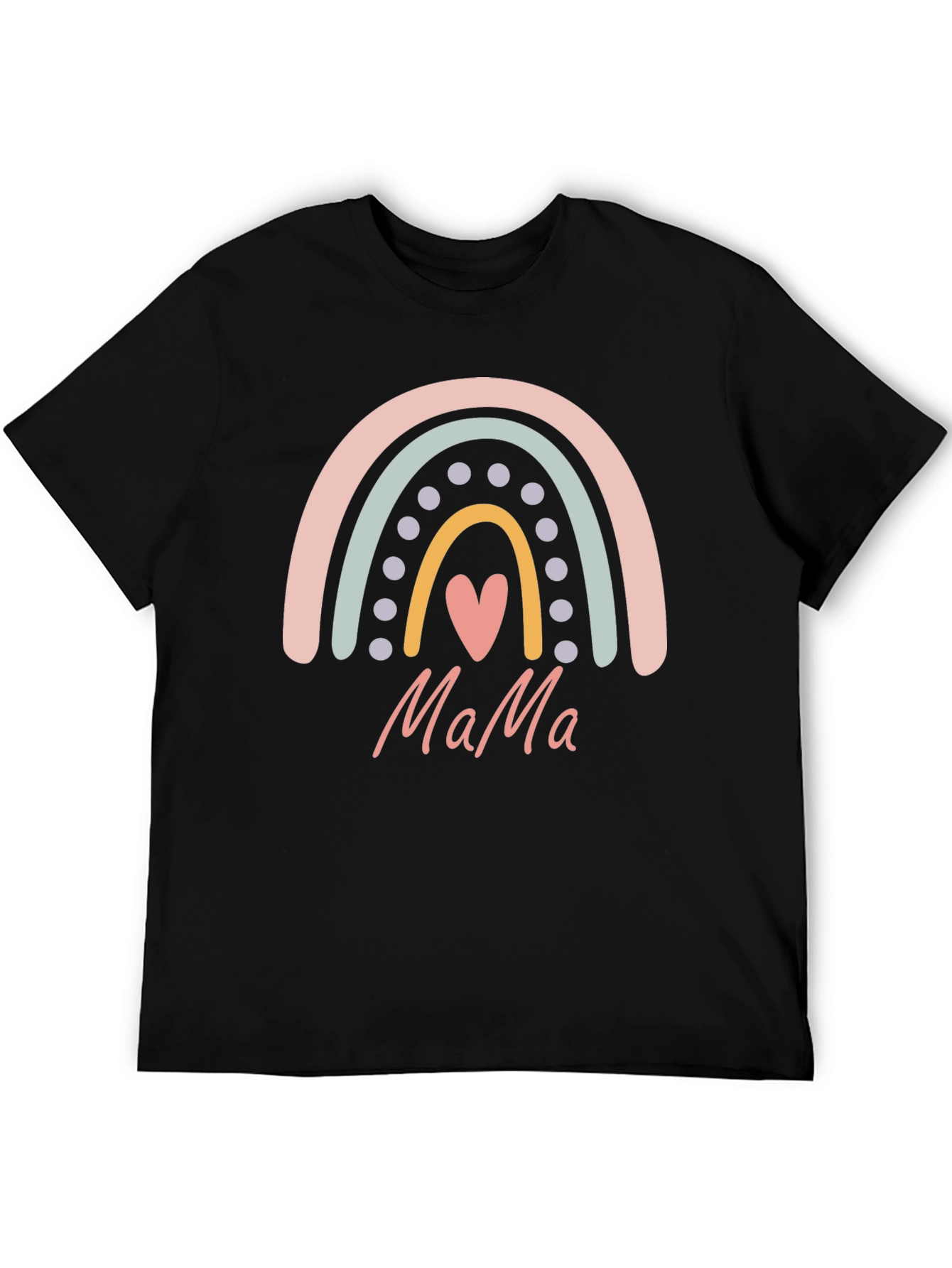 Mama Rainbow Heart Graphic T-Shirt - Black