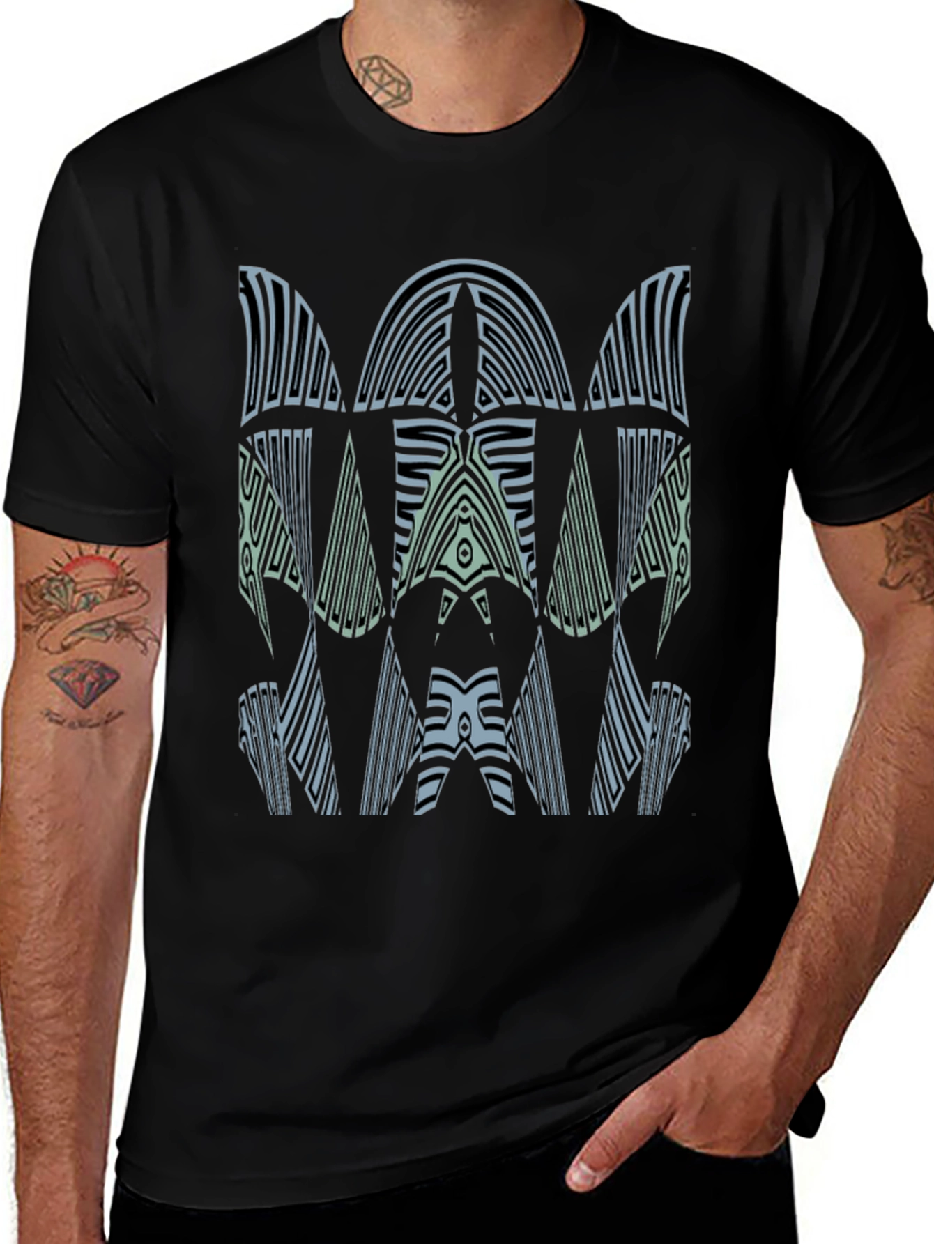Abstract Graphic Print Mens Black Tee
