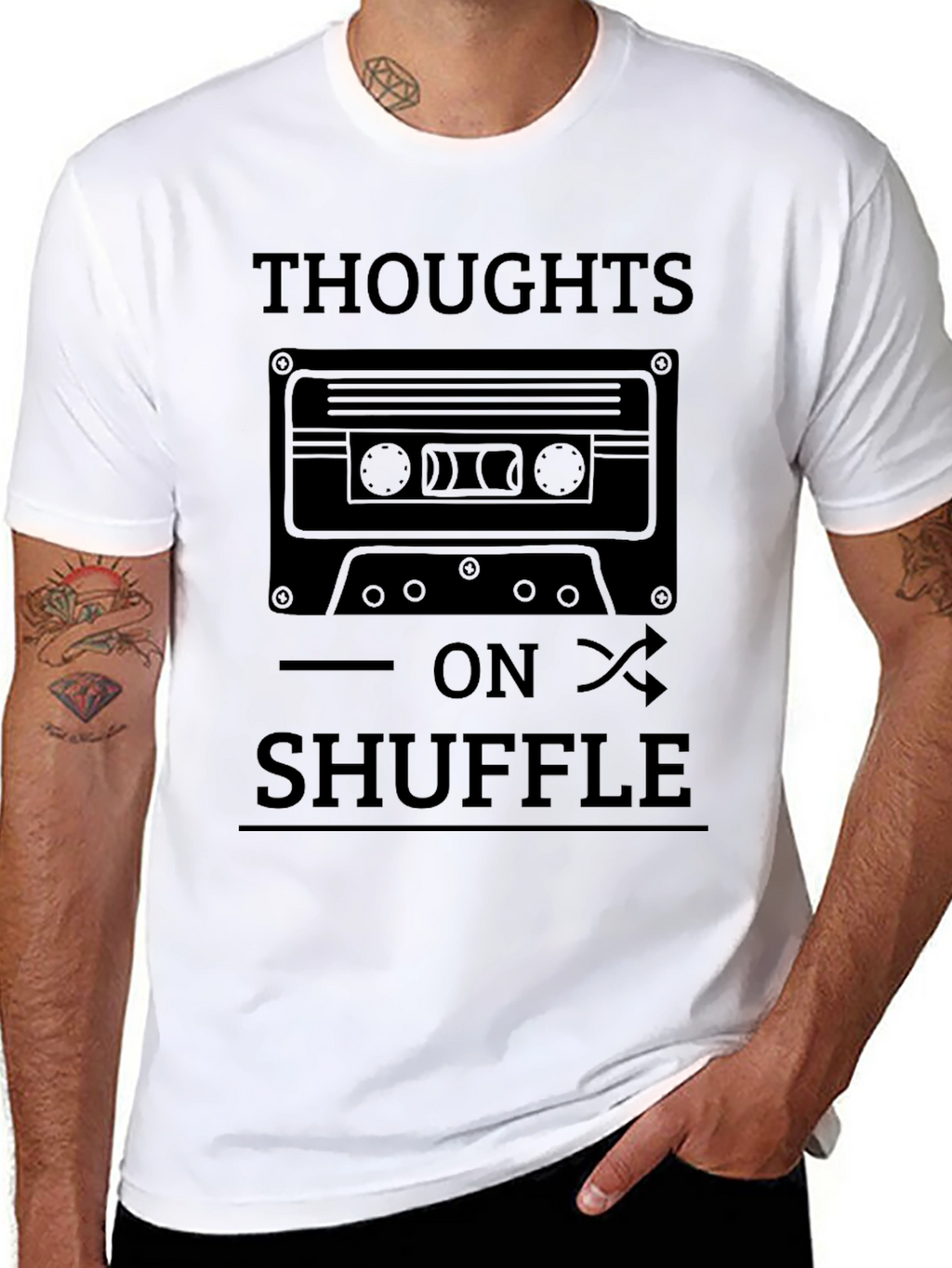 Thoughts On Shuffle T-Shirt - Unique Cassette Design