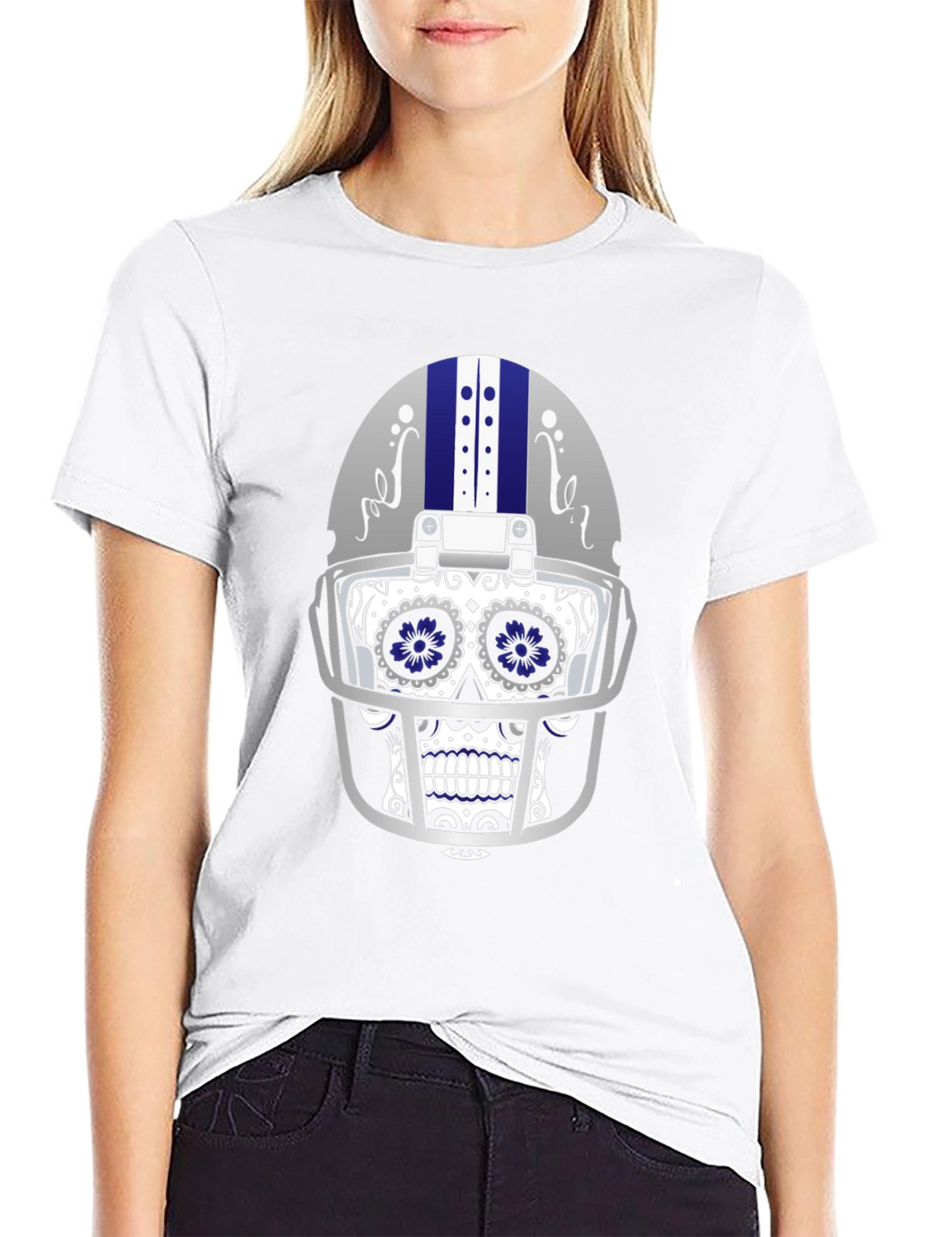 Sugar Skull Football Helmet Graphic T-Shirt