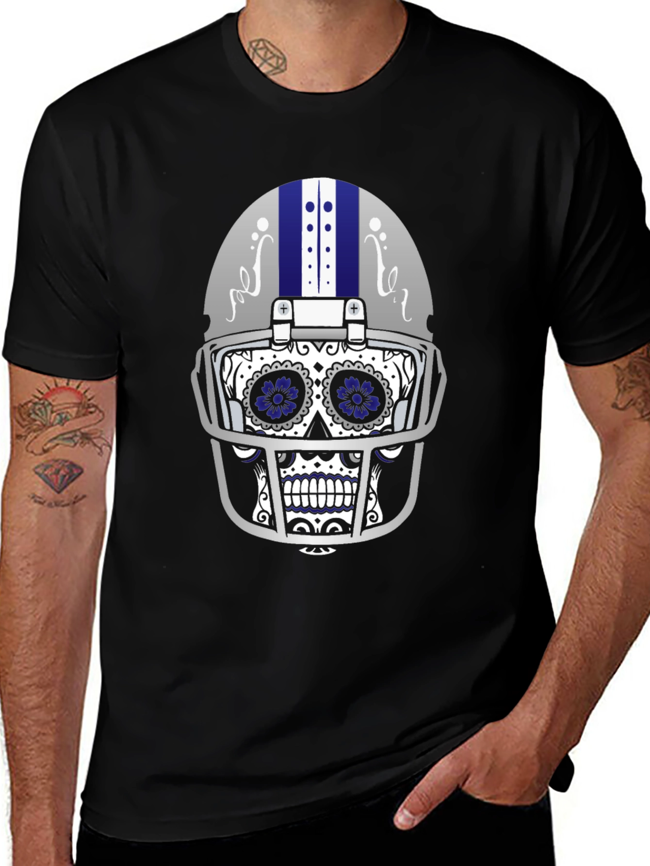 Sugar Skull Football Helmet Graphic T-Shirt