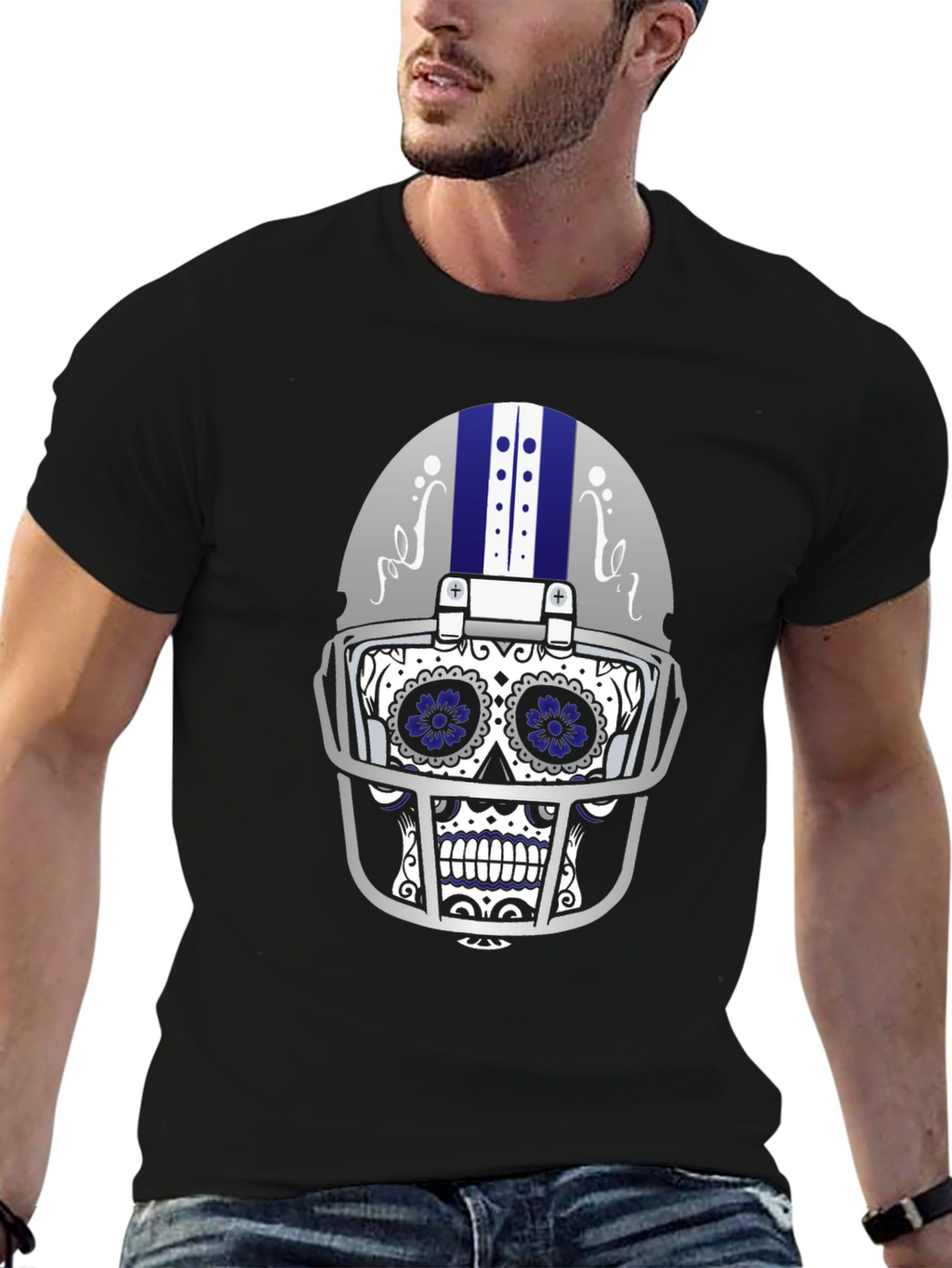 Sugar Skull Football Helmet Graphic T-Shirt