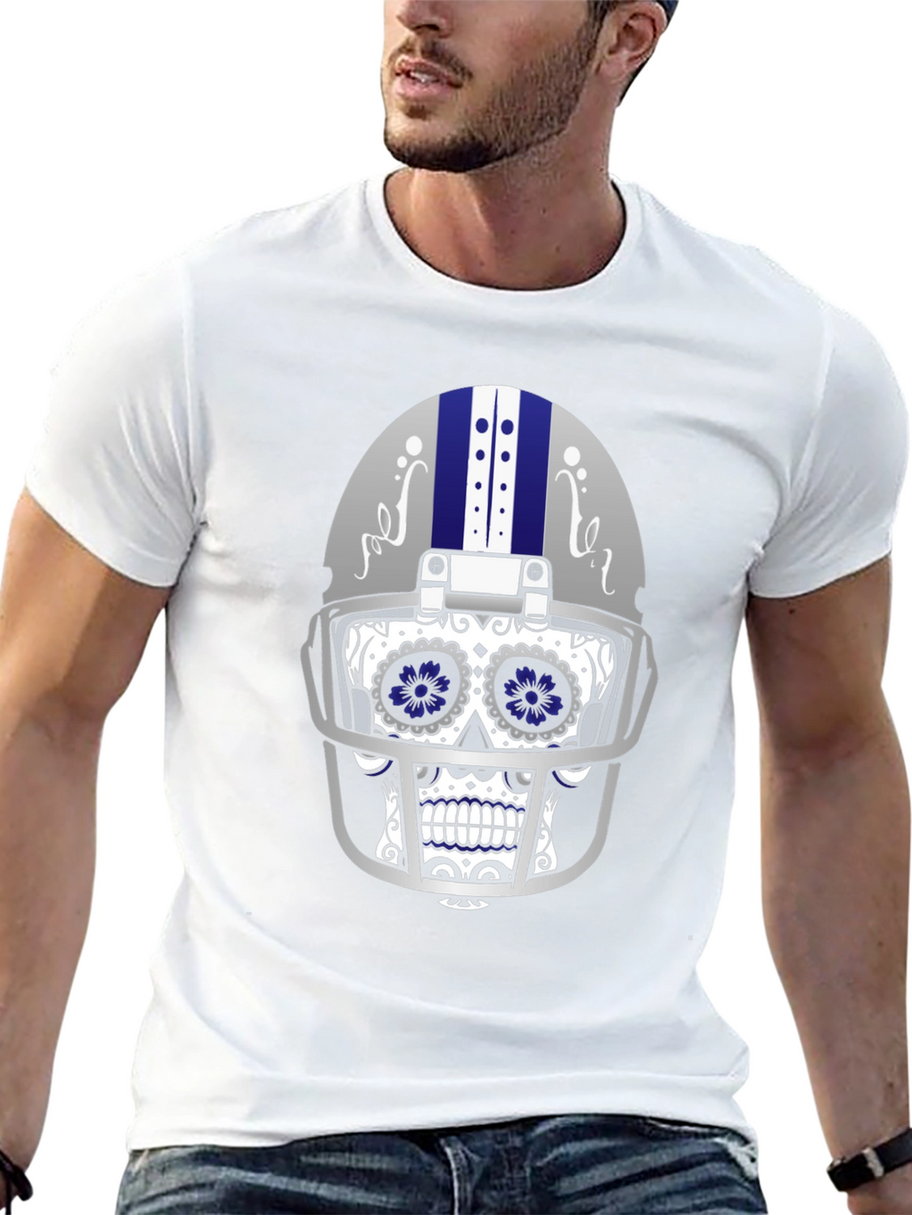 Sugar Skull Football Helmet Graphic T-Shirt