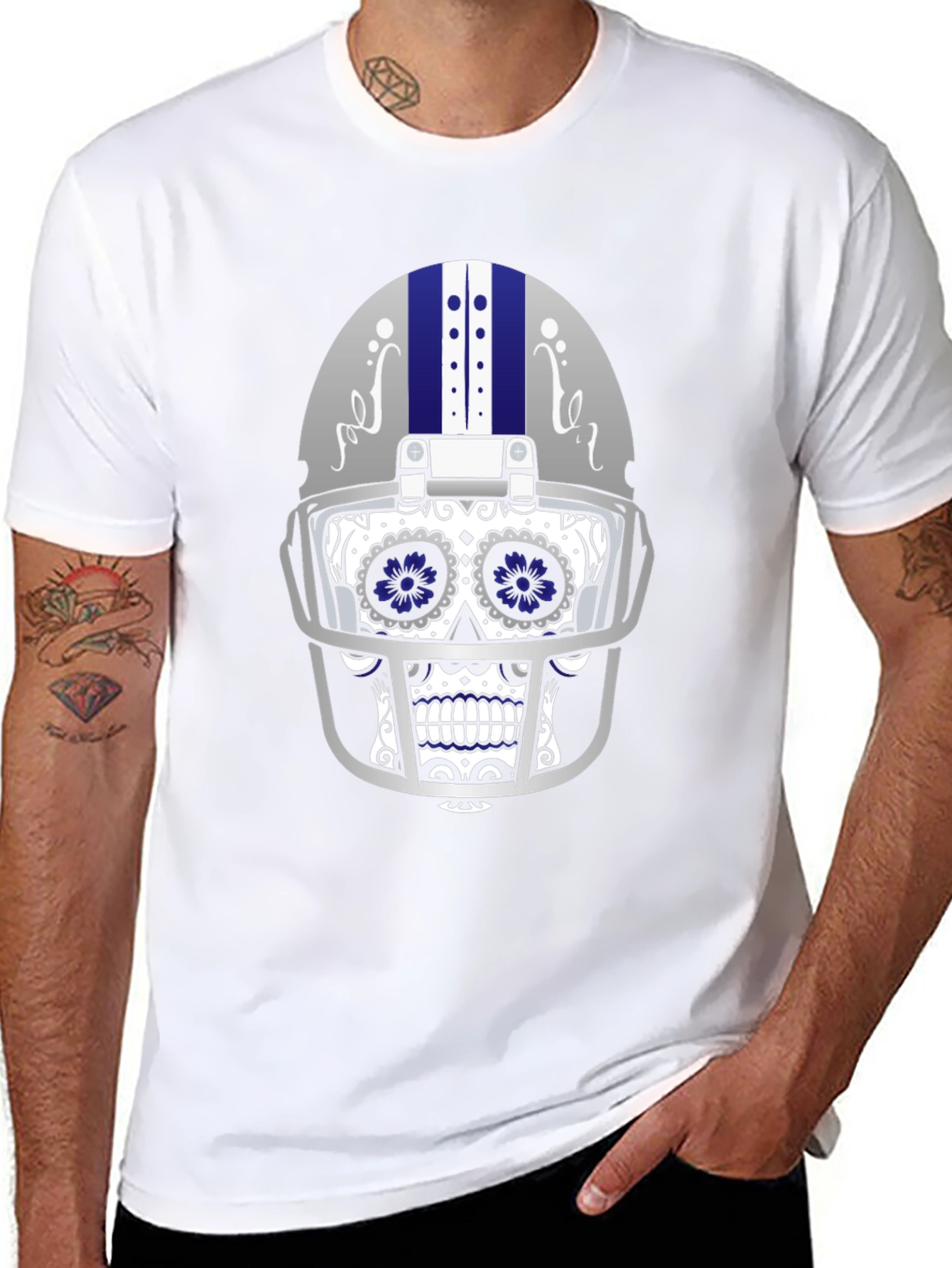Sugar Skull Football Helmet Graphic T-Shirt