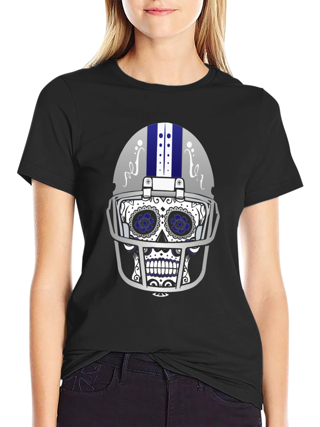 Sugar Skull Football Helmet Graphic T-Shirt