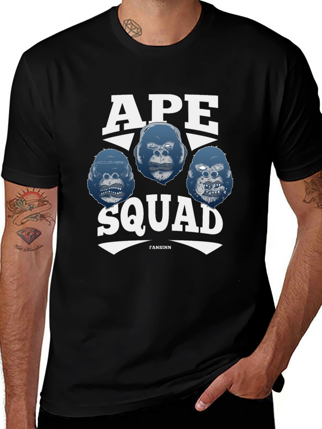 Ape Squad Graphic T-Shirt - Black Crew Neck Tee