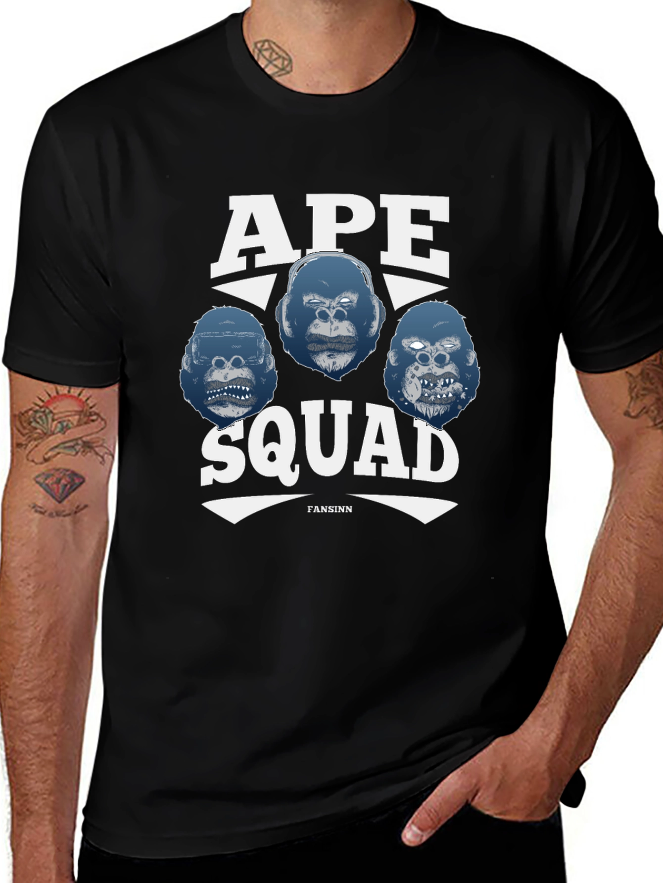 Ape Squad Graphic T-Shirt - Black Crew Neck Tee