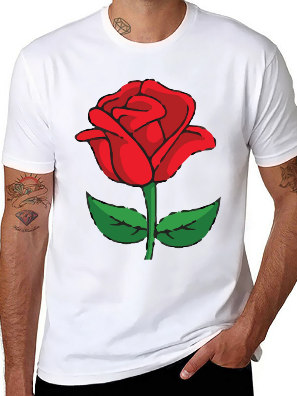 Black T-Shirt with Red Rose Graphic