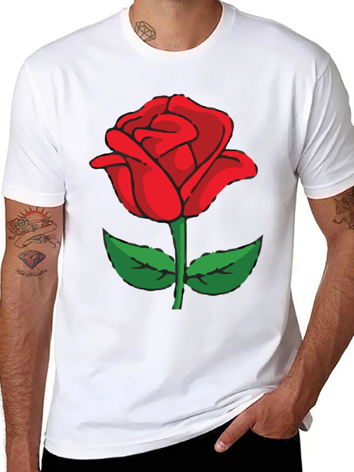 Black T-Shirt with Red Rose Graphic