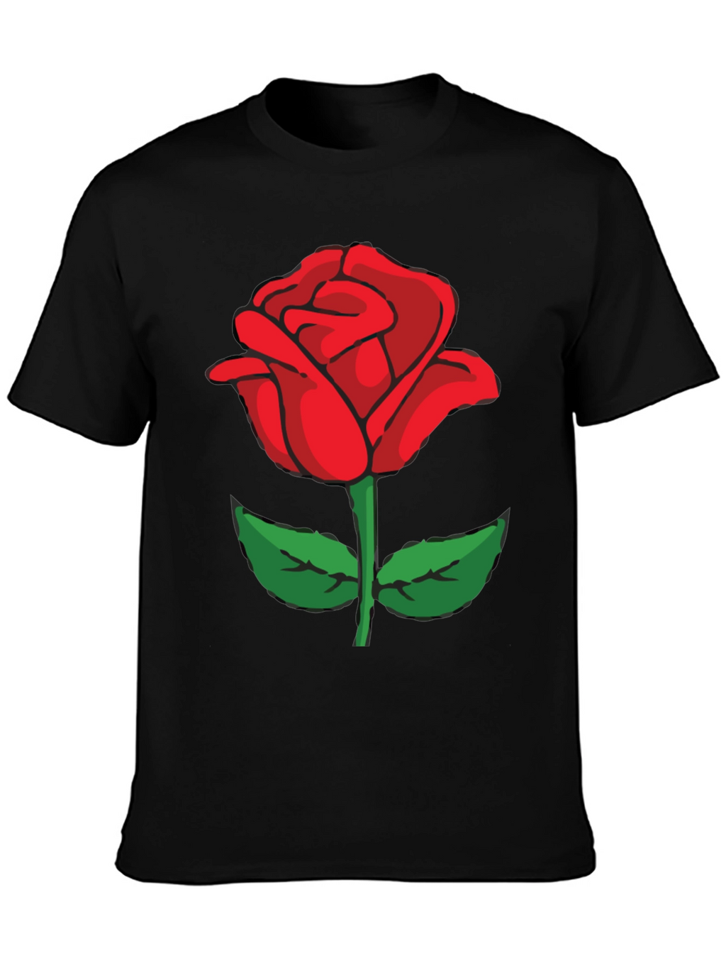 Black T-Shirt with Red Rose Graphic