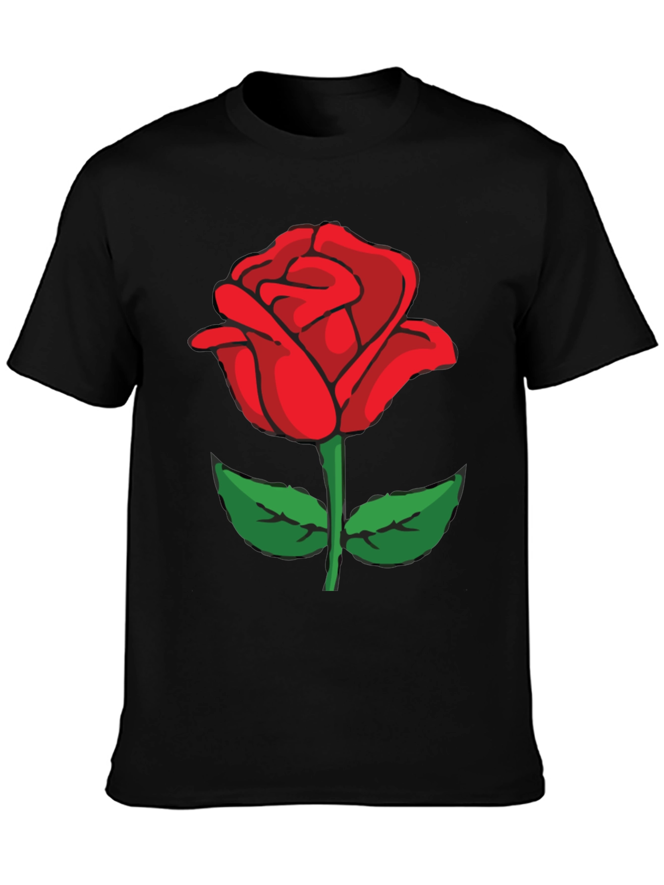 Black T-Shirt with Red Rose Graphic