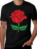 Black T-Shirt with Red Rose Graphic