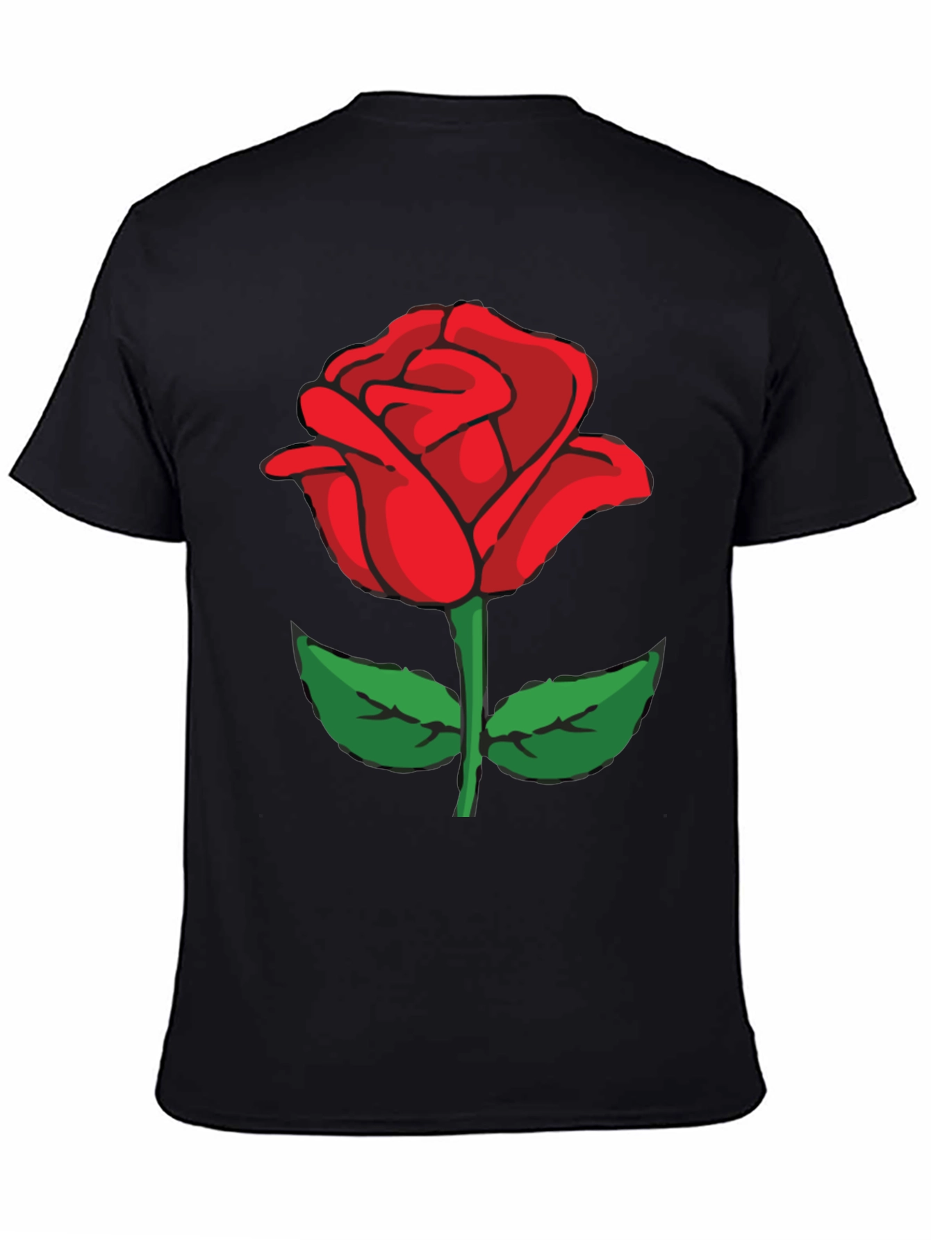 Black T-Shirt with Red Rose Graphic