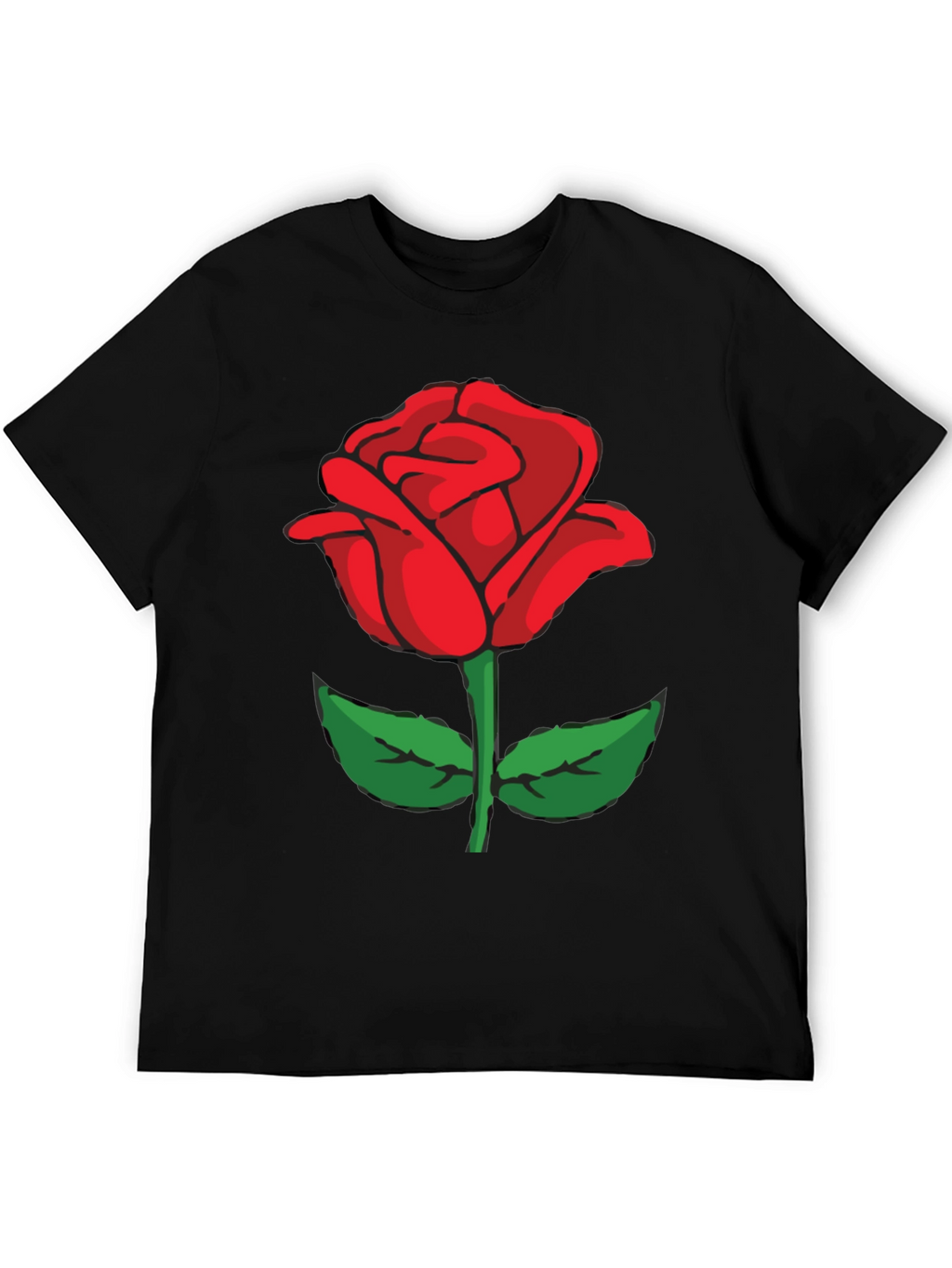 Black T-Shirt with Red Rose Graphic