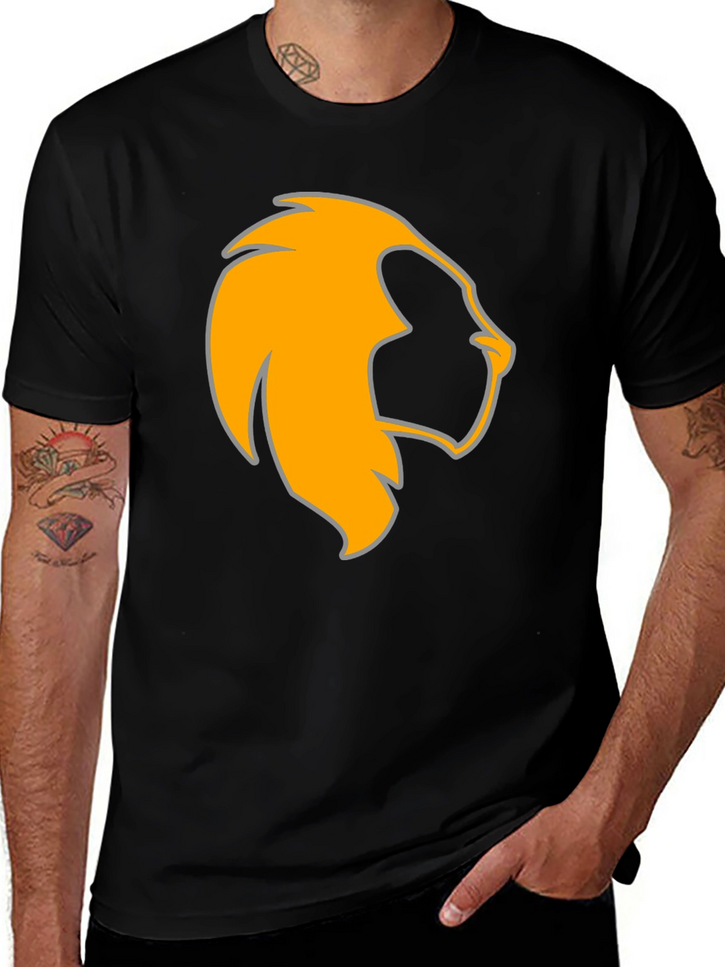 Lion Head Graphic Black Tee - Bold & Stylish