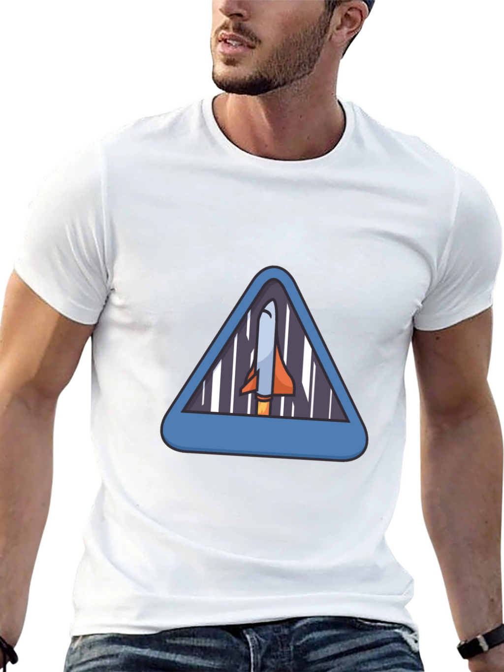 Rocket Triangle Graphic T-Shirt - Space Adventure Tee