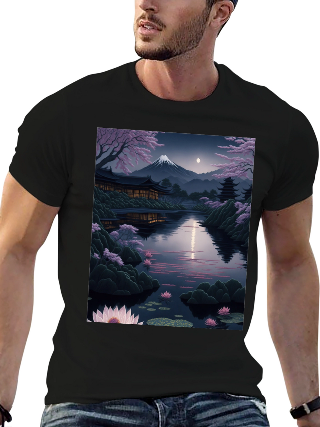 Japanese Landscape Graphic Tee - Black