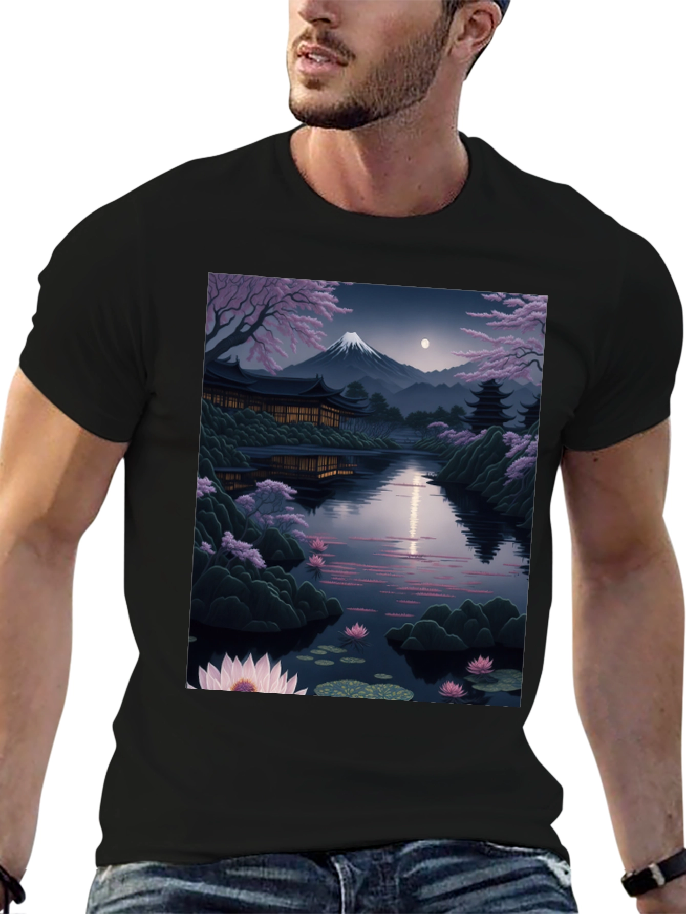Japanese Landscape Graphic Tee - Black