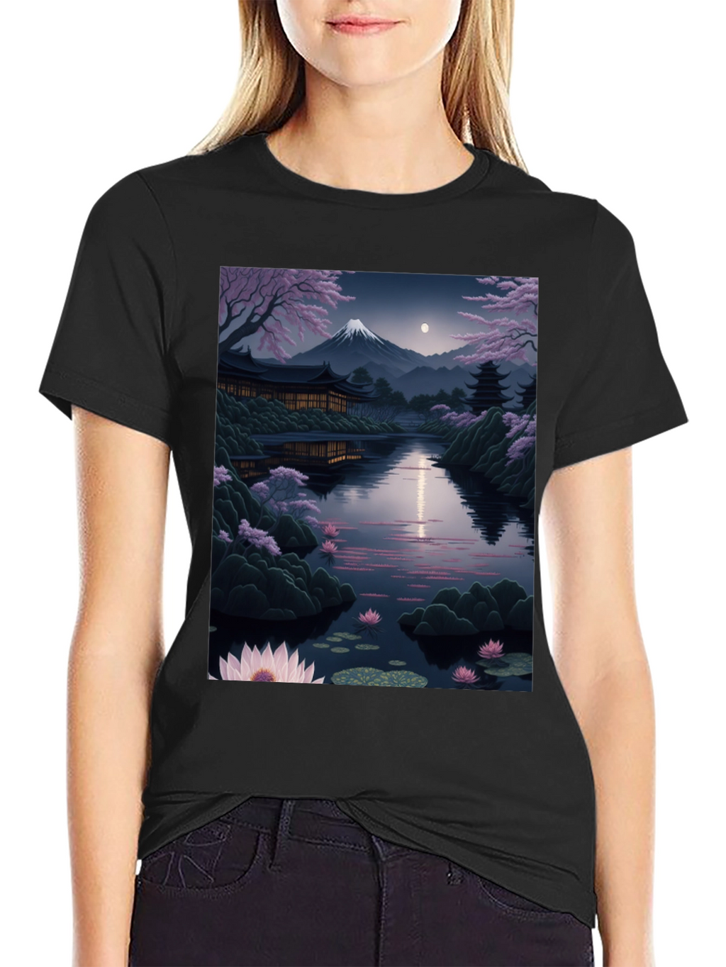 Japanese Landscape Graphic Tee - Black