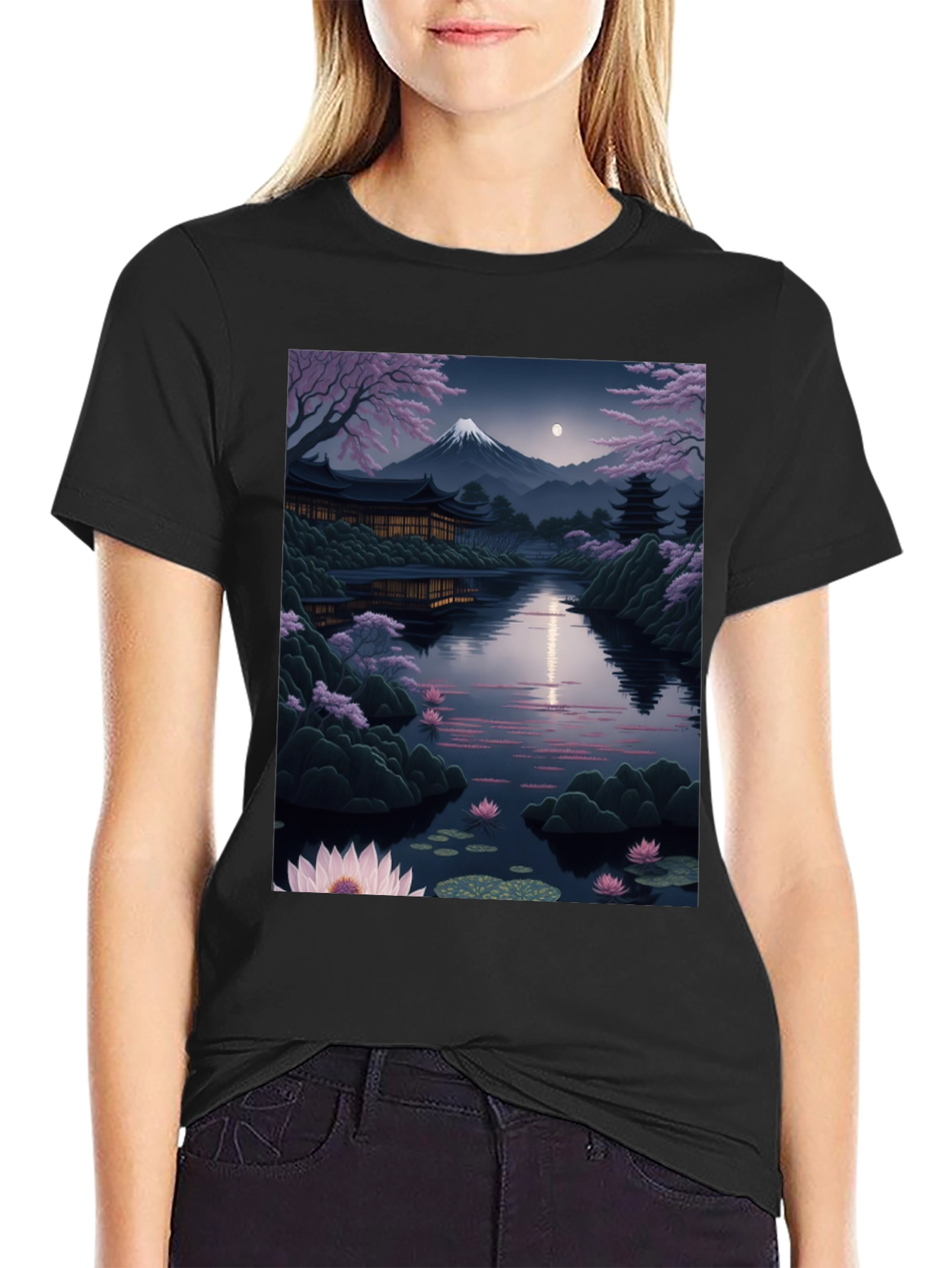 Japanese Landscape Graphic Tee - Black