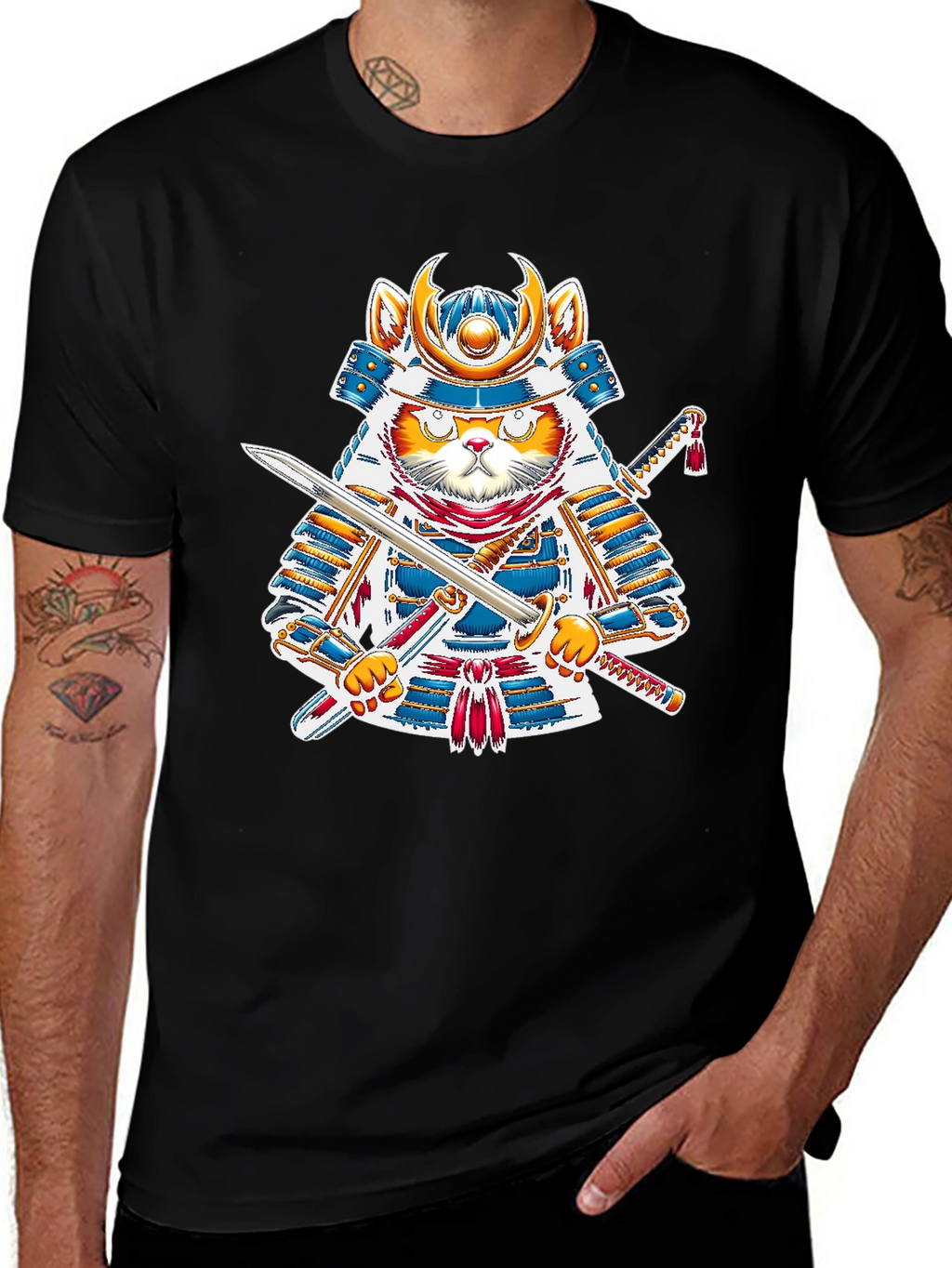 Samurai Cat T-Shirt - Warrior Kitten Graphic Tee