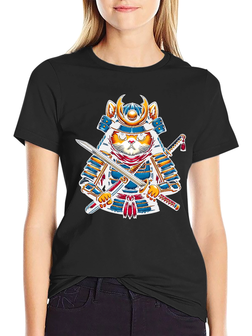 Samurai Cat T-Shirt - Warrior Kitten Graphic Tee