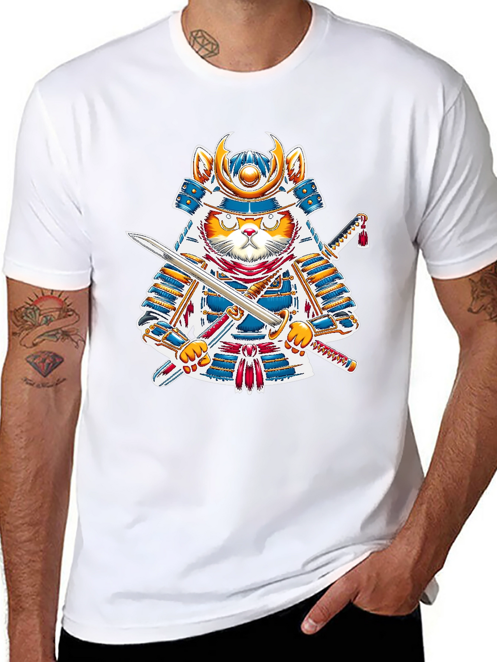 Samurai Cat T-Shirt - Warrior Kitten Graphic Tee