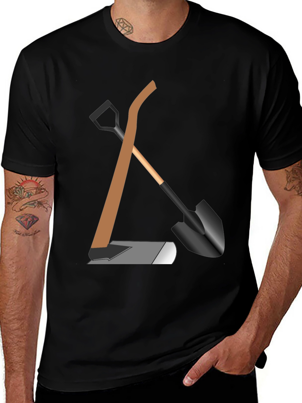Gardening Tools Graphic Tee - Black Cotton Shirt