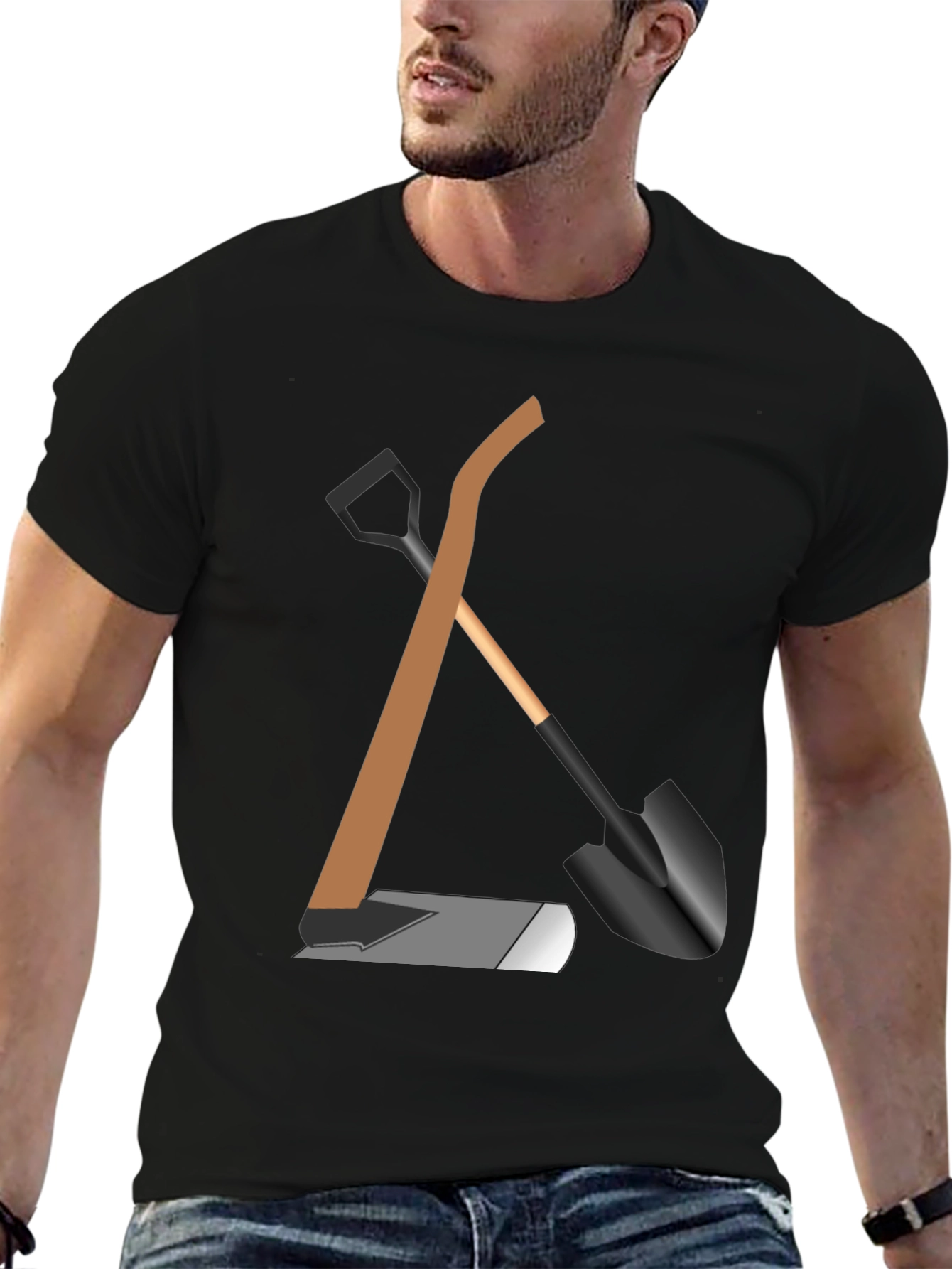Gardening Tools Graphic Tee - Black Cotton Shirt
