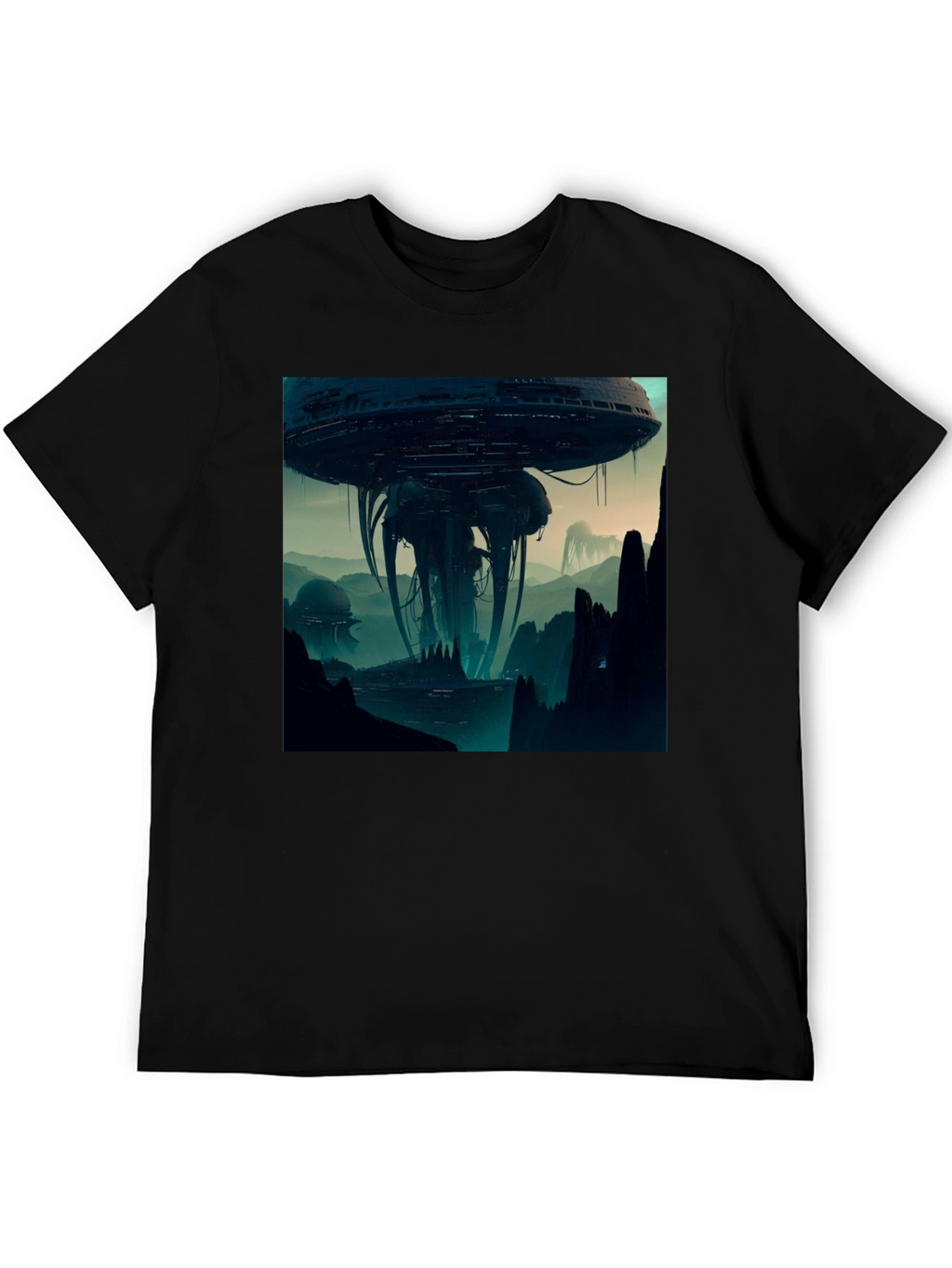 Sci-Fi Alien Landscape Graphic Black T-Shirt