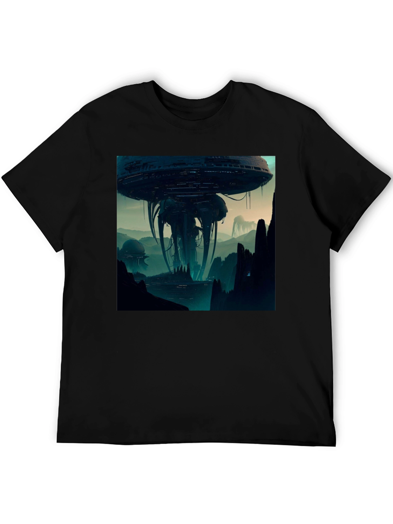 Sci-Fi Alien Landscape Graphic Black T-Shirt