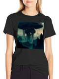 Sci-Fi Alien Landscape Graphic Black T-Shirt