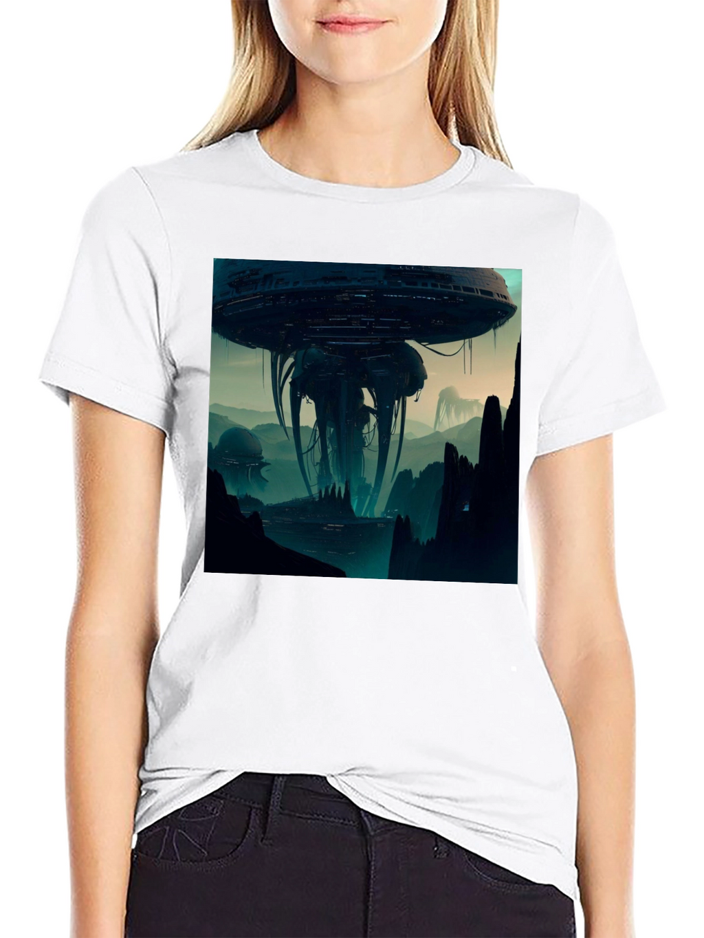 Sci-Fi Alien Landscape Graphic Black T-Shirt