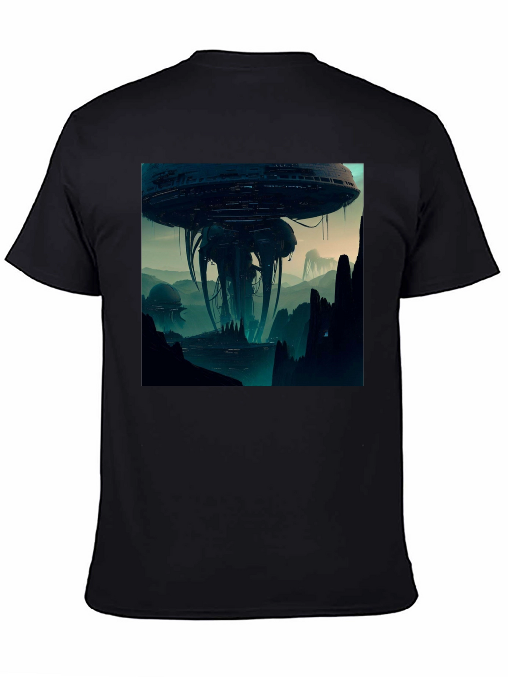 Sci-Fi Alien Landscape Graphic Black T-Shirt