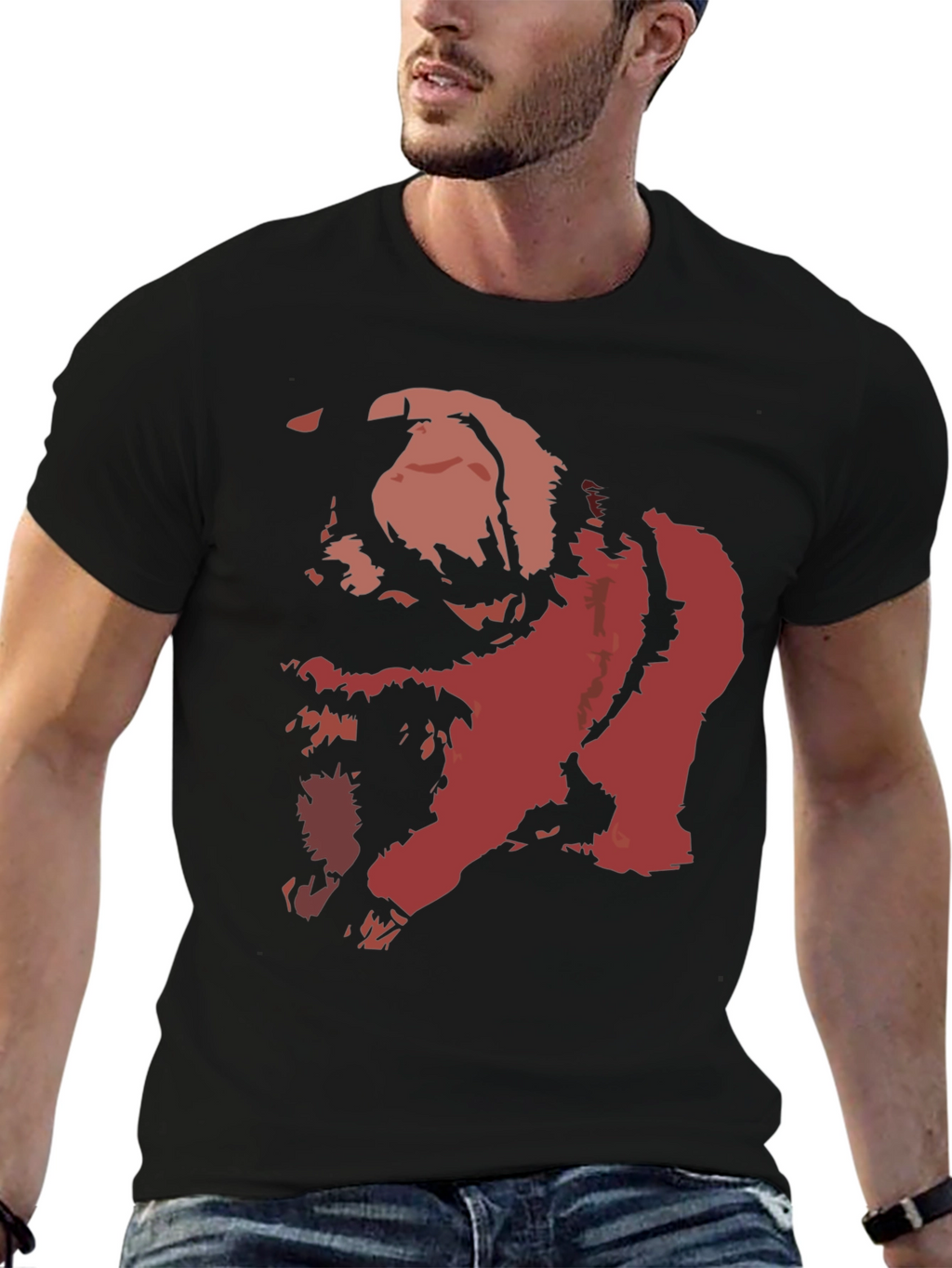 Bold Graphic Tee - Distressed Red Print on Black