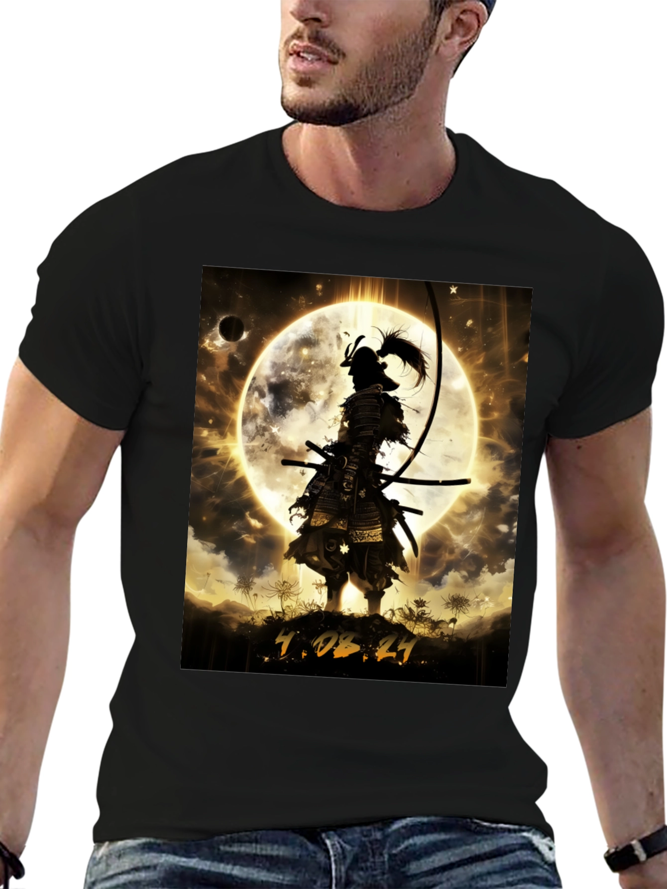Samurai Moon Graphic T-Shirt - Warrior Style