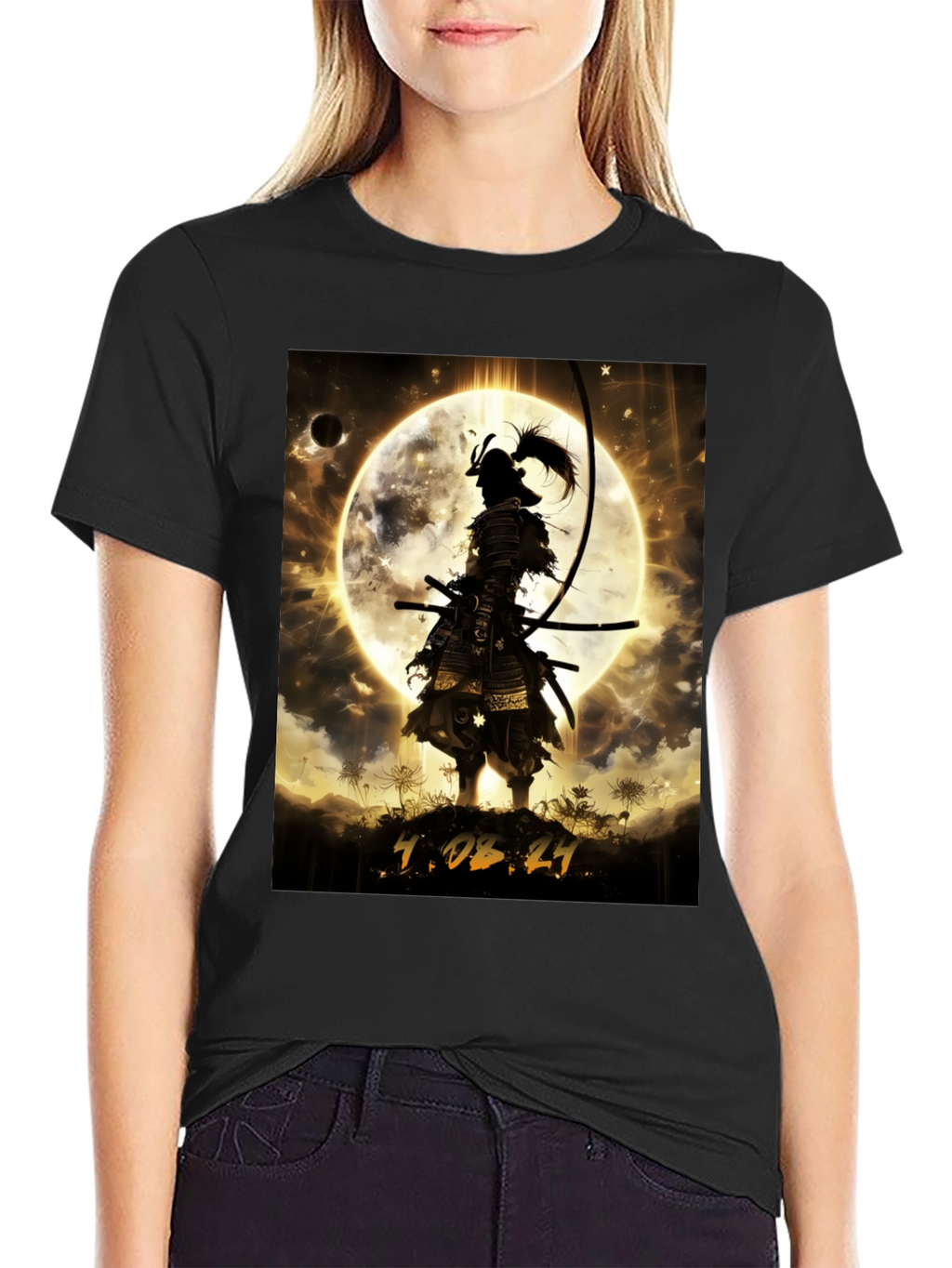 Samurai Moon Graphic T-Shirt - Warrior Style