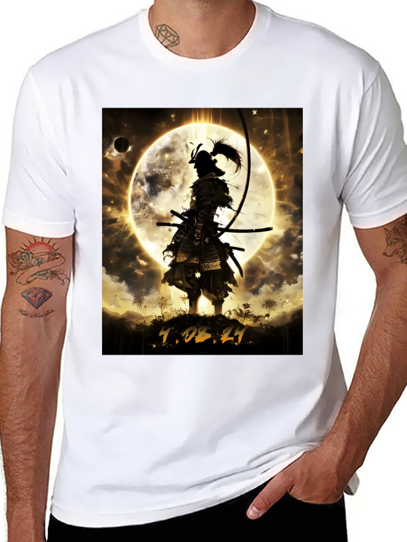 Samurai Moon Graphic T-Shirt - Warrior Style