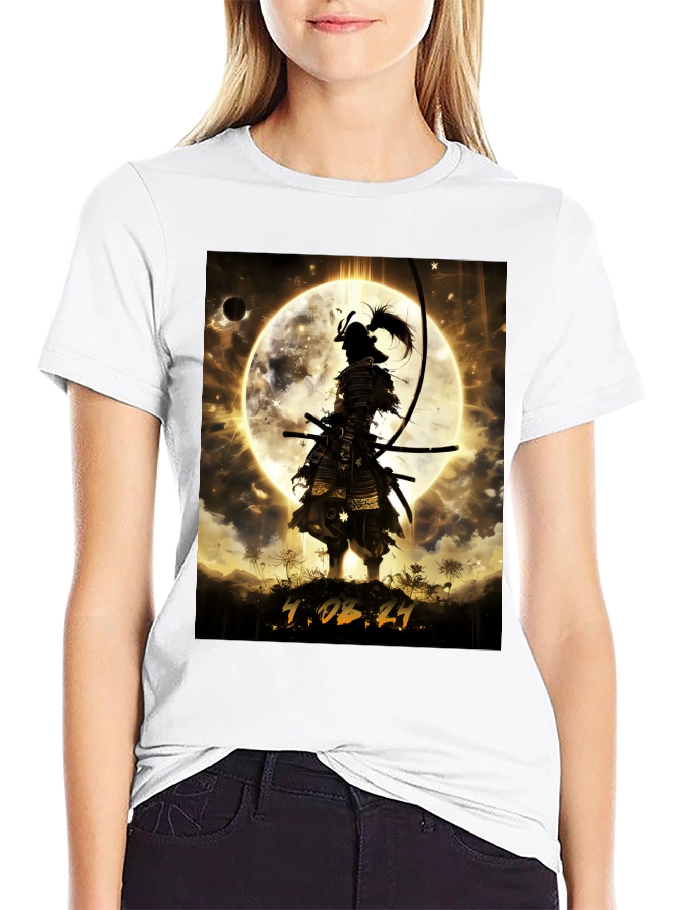 Samurai Moon Graphic T-Shirt - Warrior Style