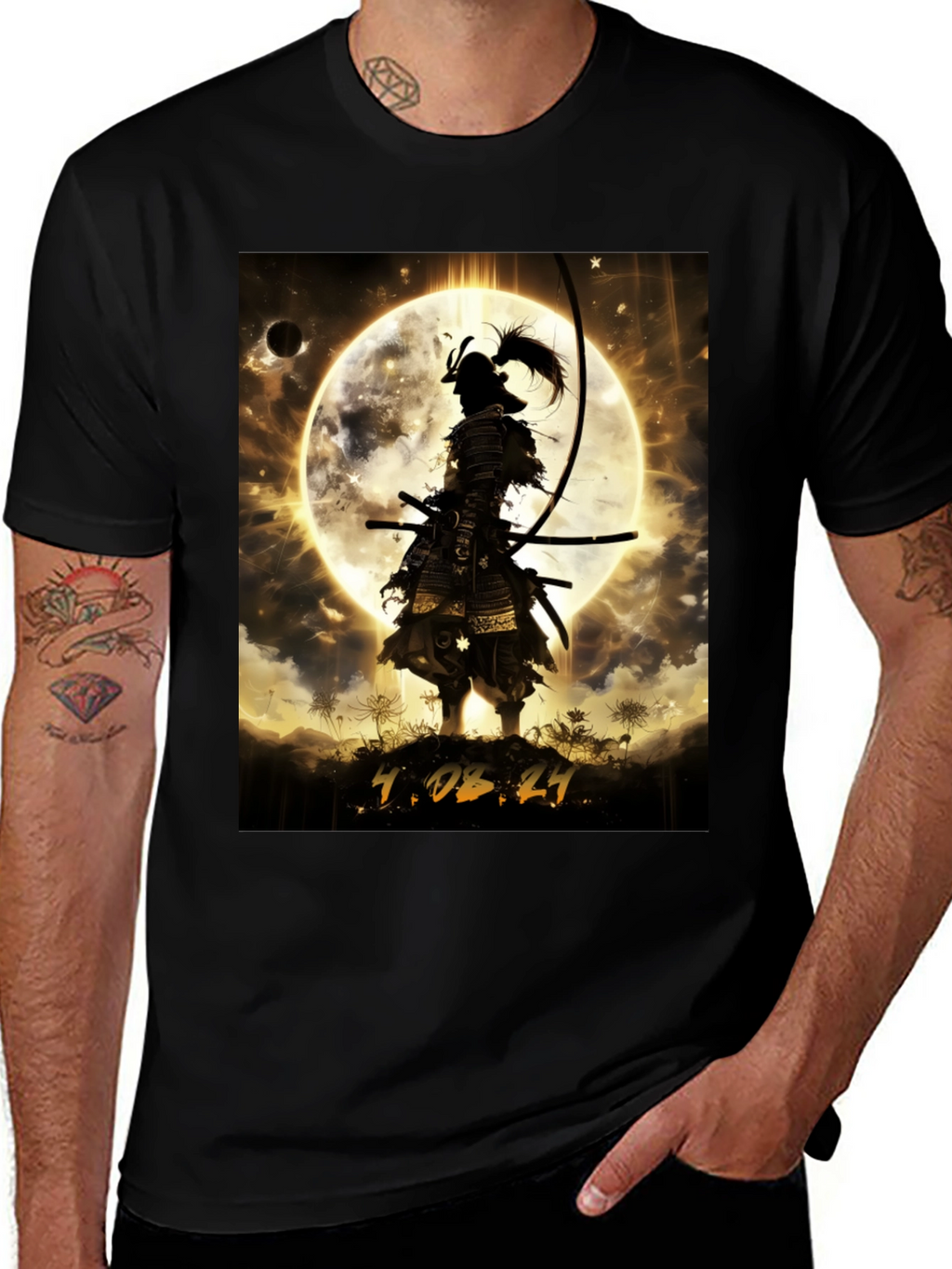 Samurai Moon Graphic T-Shirt - Warrior Style