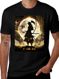 Samurai Moon Graphic T-Shirt - Warrior Style