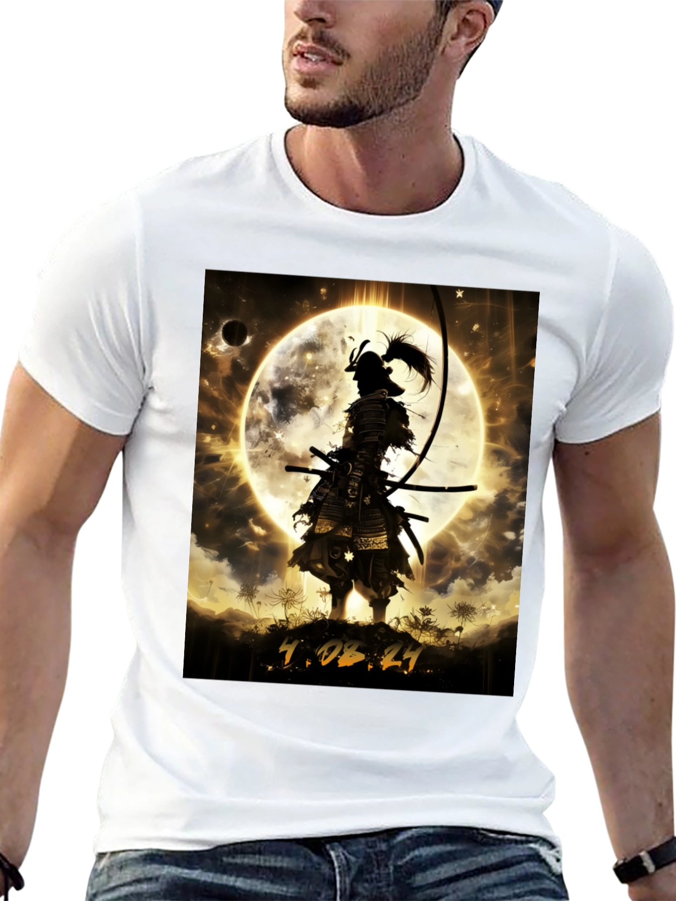 Samurai Moon Graphic T-Shirt - Warrior Style