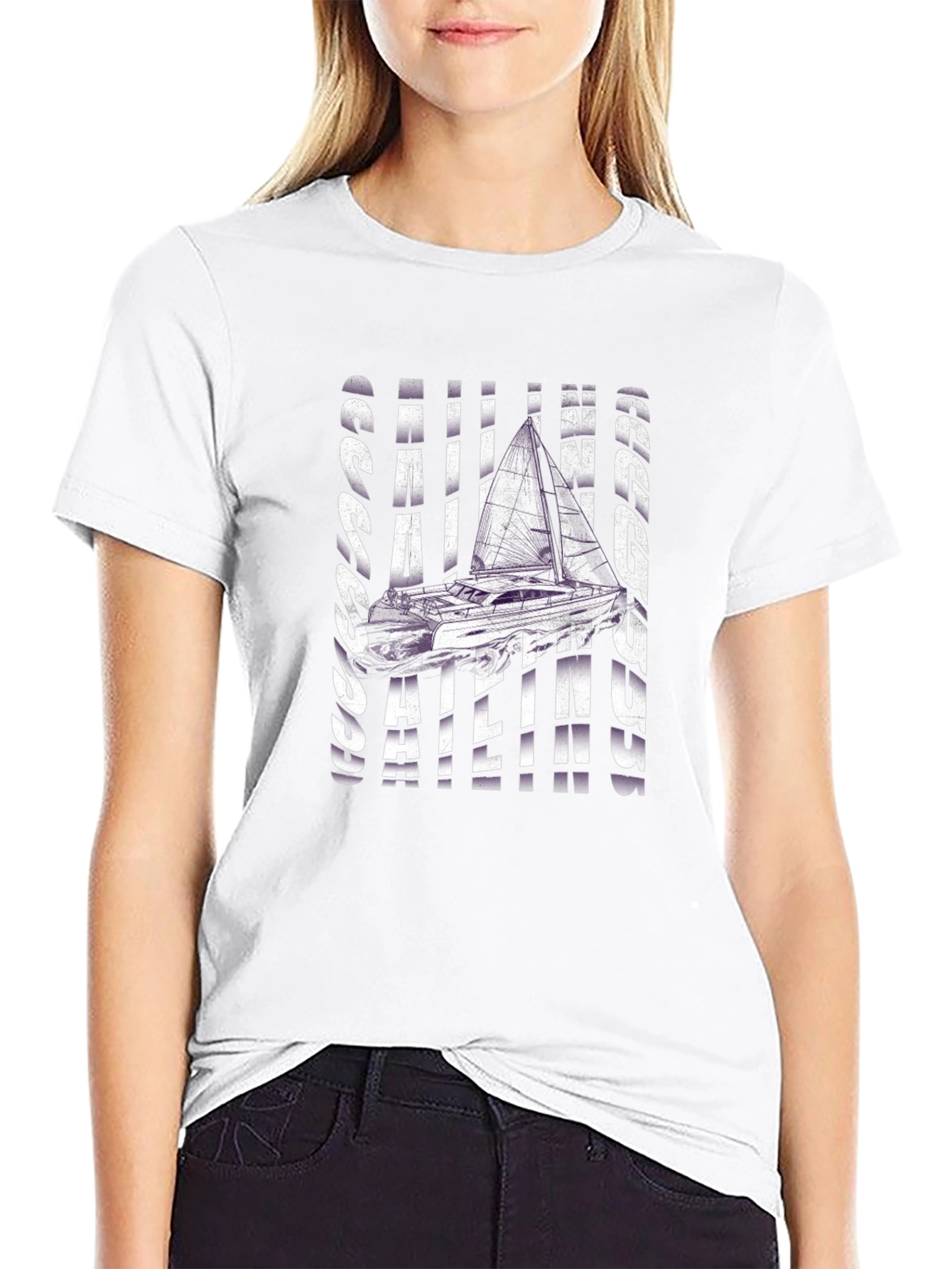 Sailing Graphic T-Shirt - Black Crew Neck