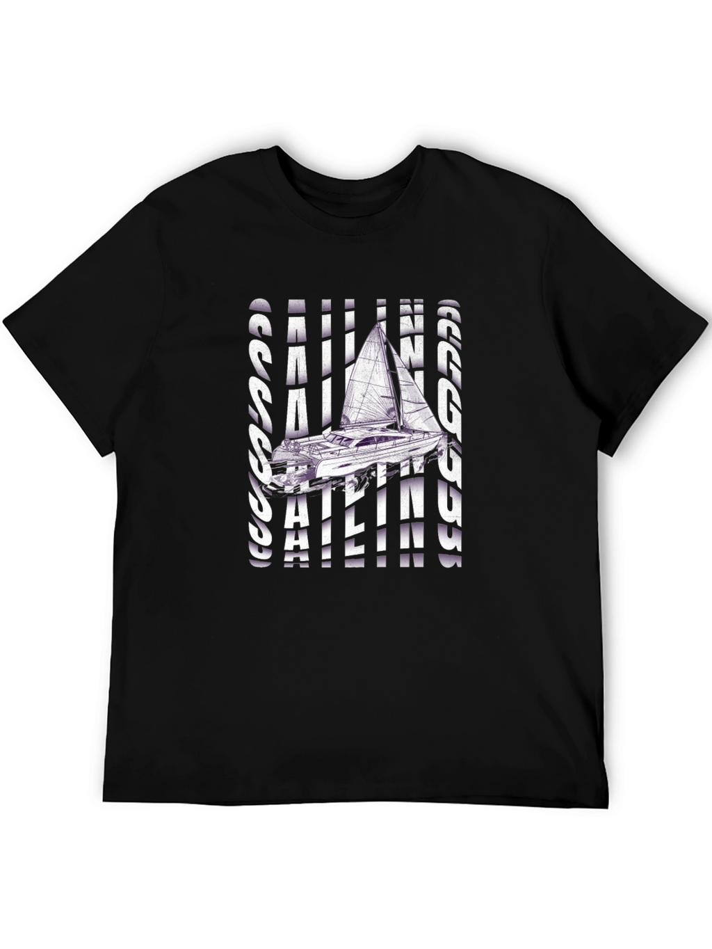 Sailing Graphic T-Shirt - Black Crew Neck