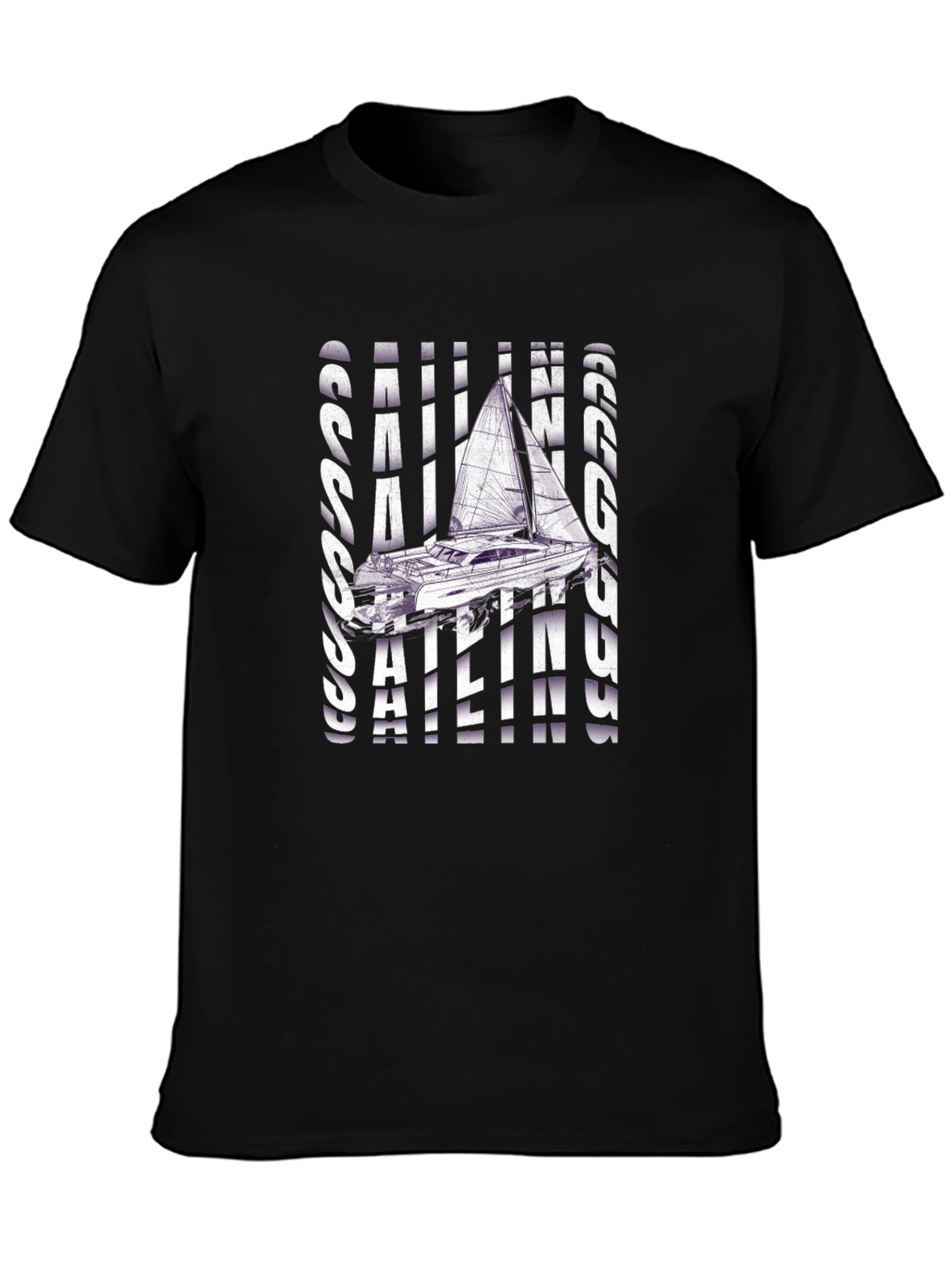 Sailing Graphic T-Shirt - Black Crew Neck