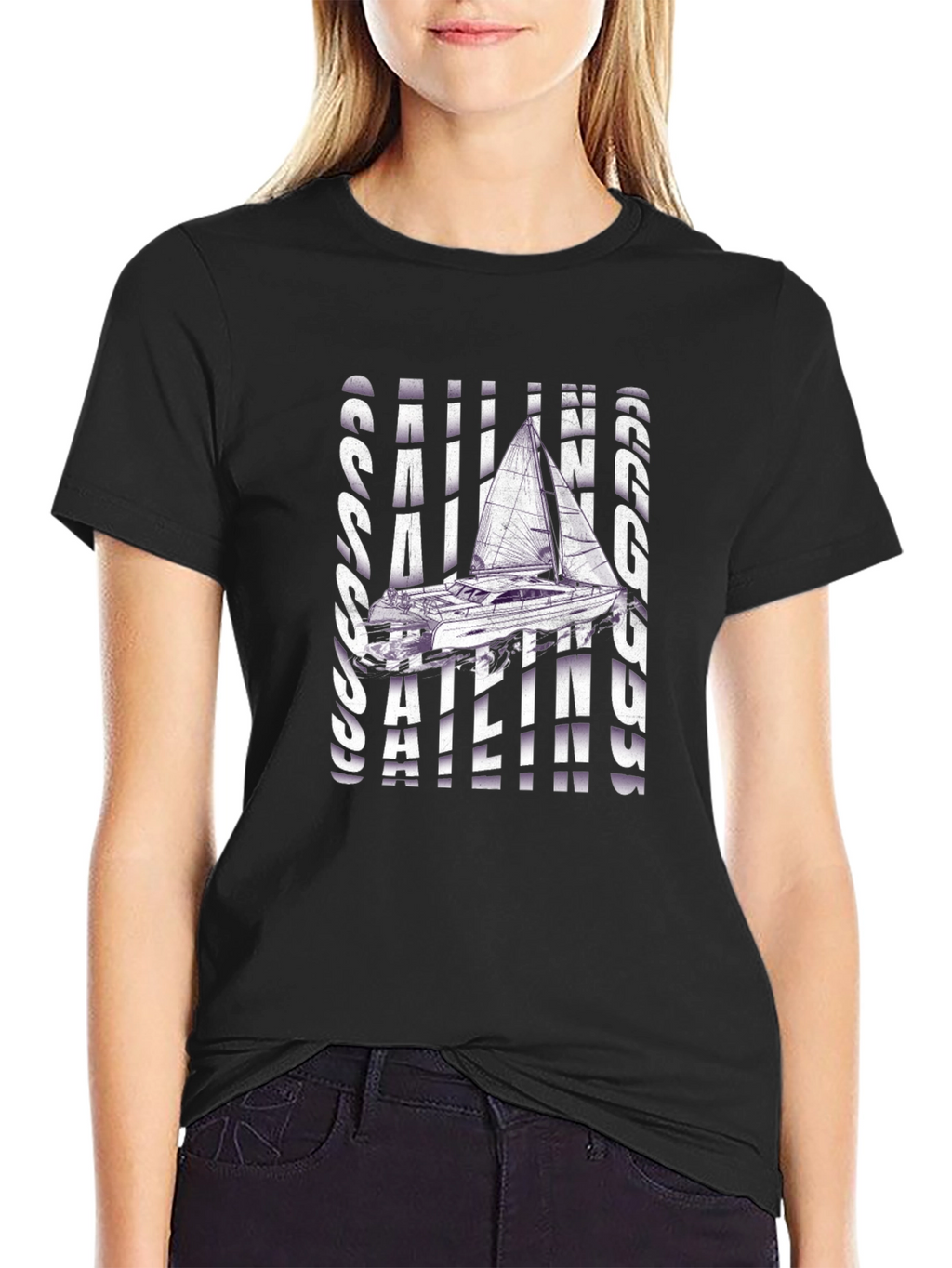 Sailing Graphic T-Shirt - Black Crew Neck