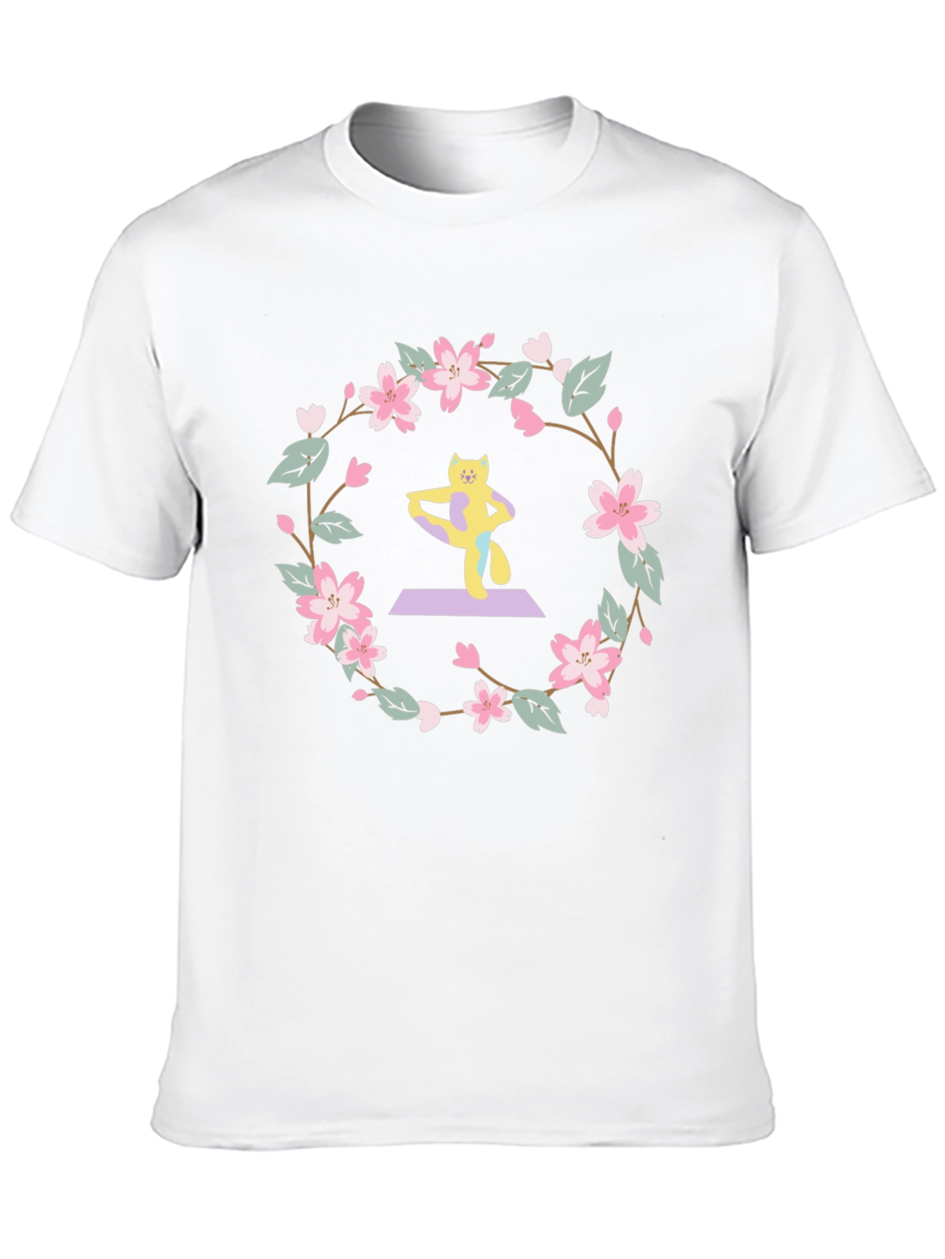 Yoga Cat Sakura Wreath T-Shirt